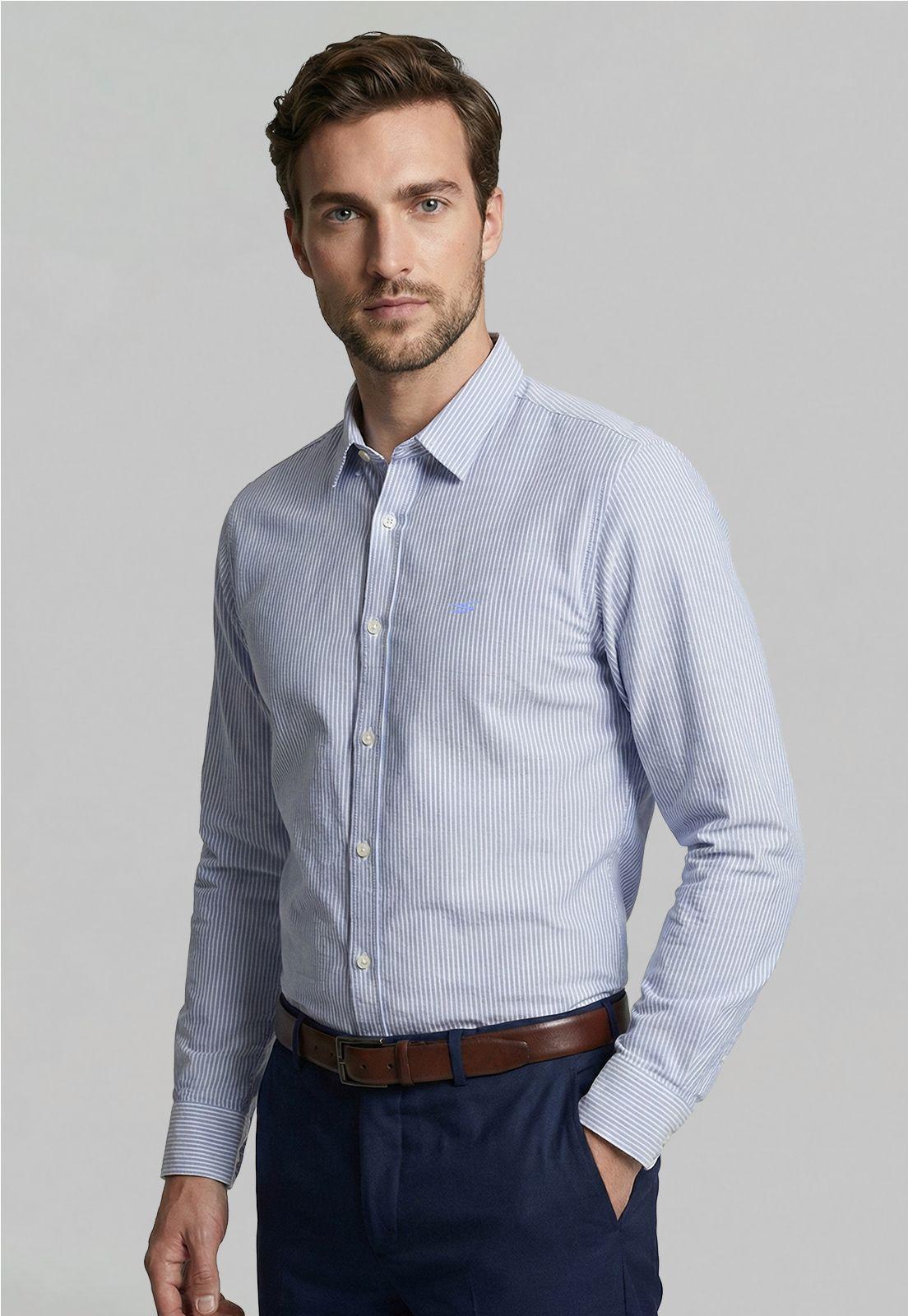Camisa Sport Oxford Listada Sky-0