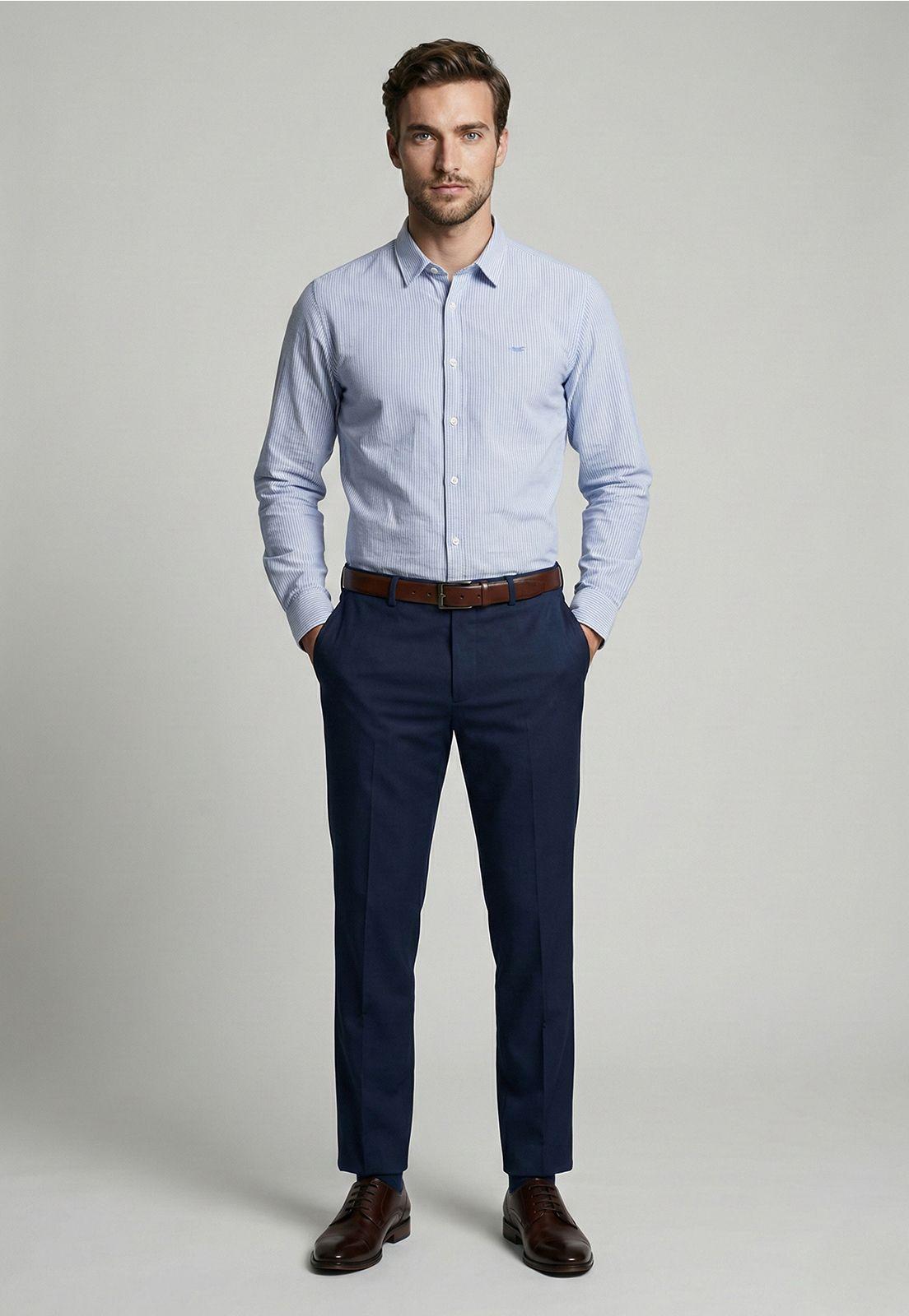 Camisa Sport Oxford Listada Sky-1