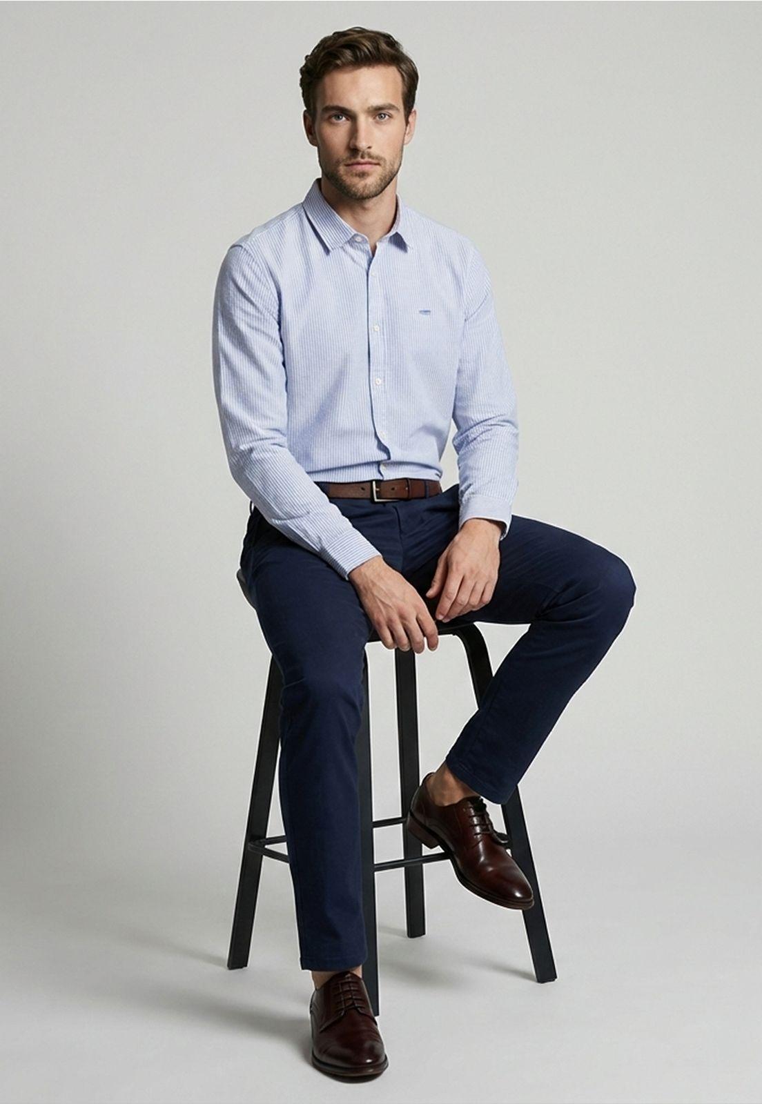 Camisa Sport Oxford Listada Sky-4