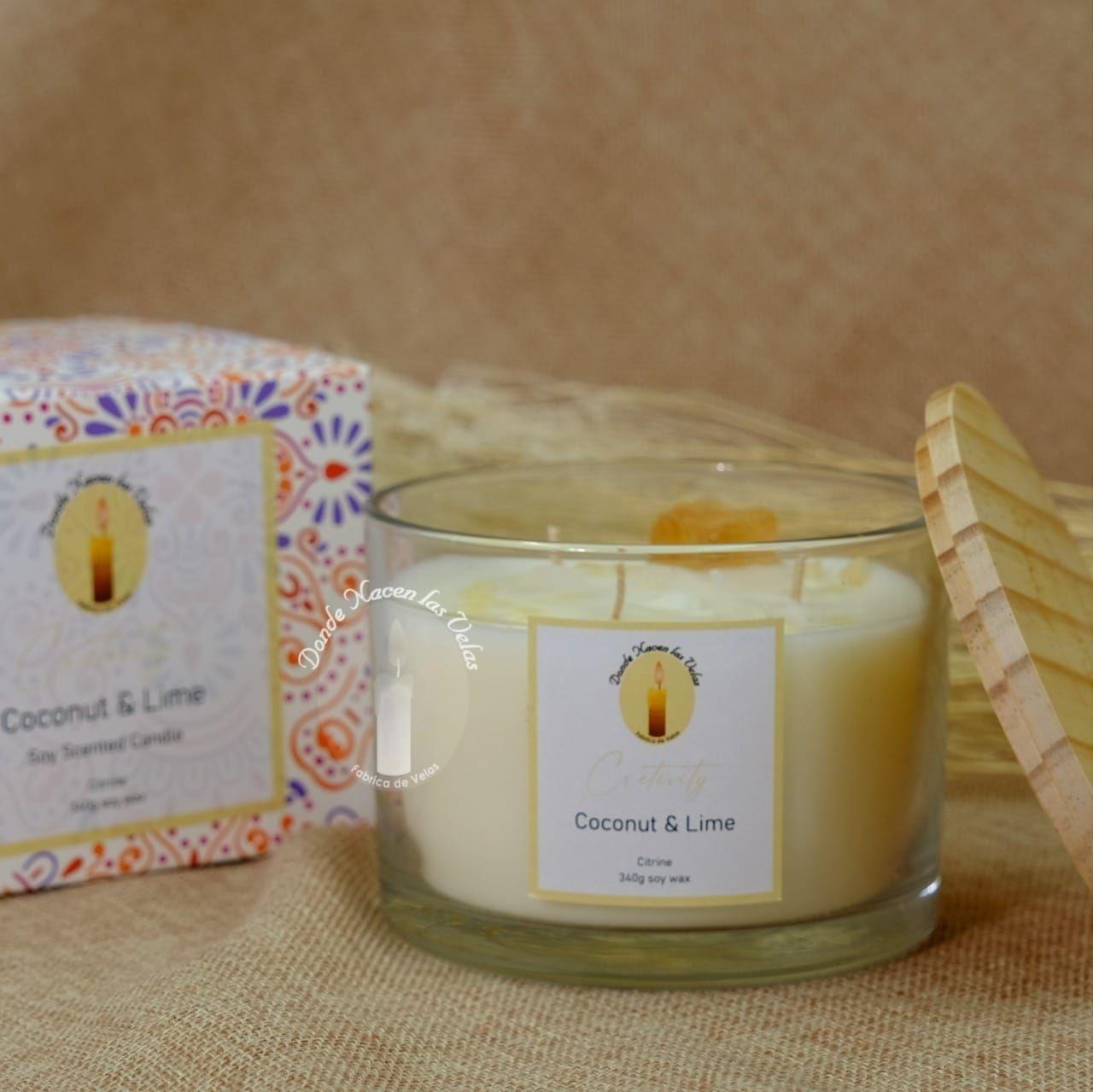  Velas Aromáticas Coco Y Limon, Cuarzo Citrino 340 Grs-2