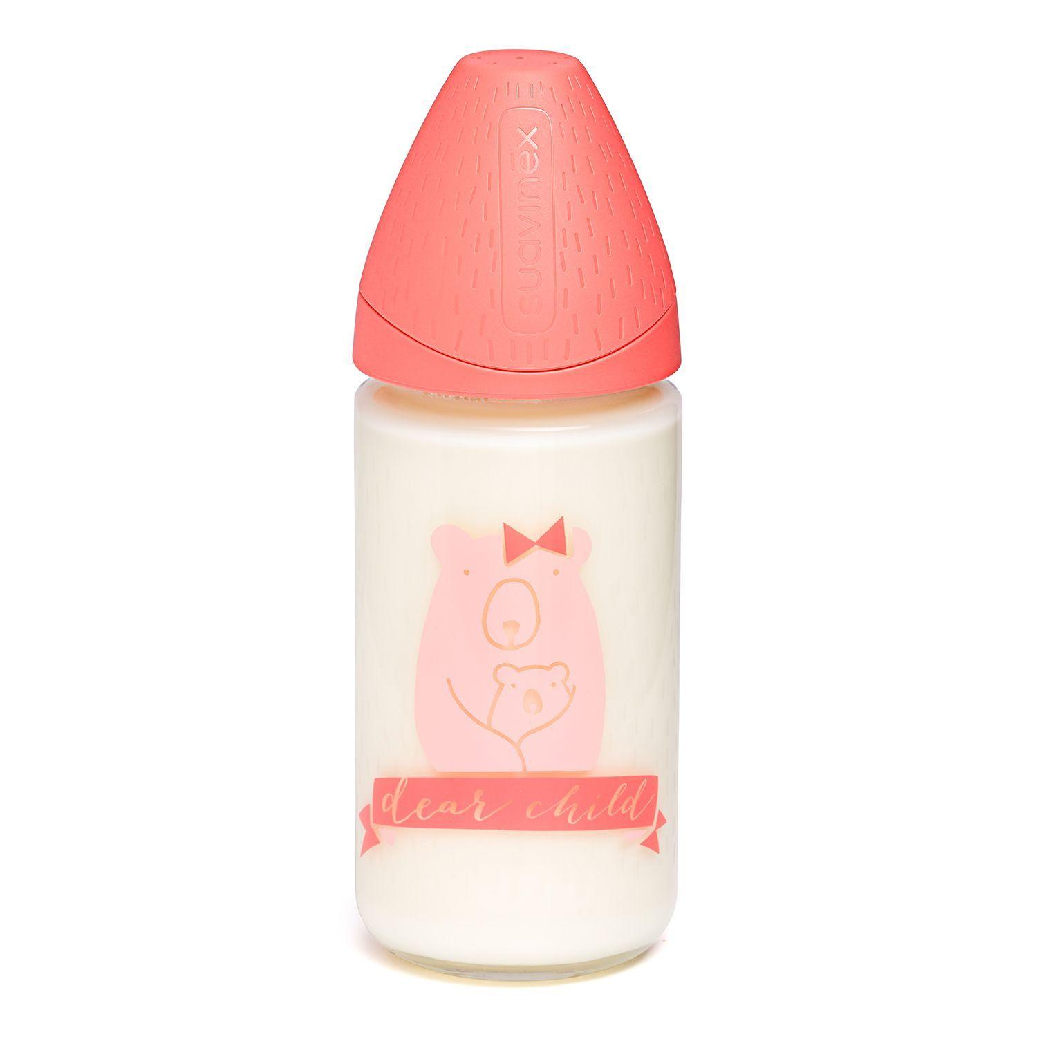 Mamadera de Vidrio + Funda de Silicona Meaningful Rosa de 240ml Tetina Redonda de Silicona Flujo 3P-2