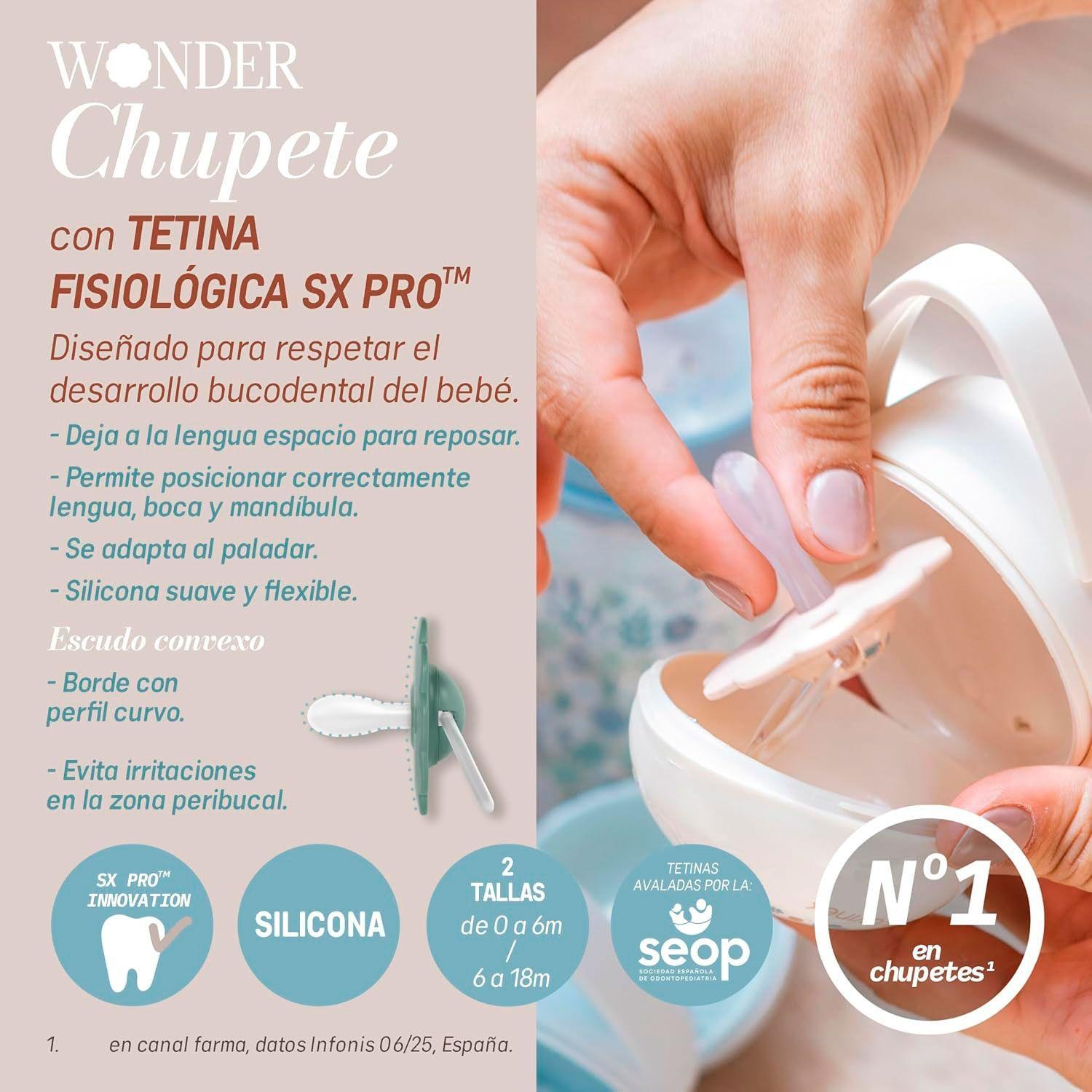 CHUPETE WONDER FISIOLOGICO SILICONA 6/18M PRINT AZUL-3