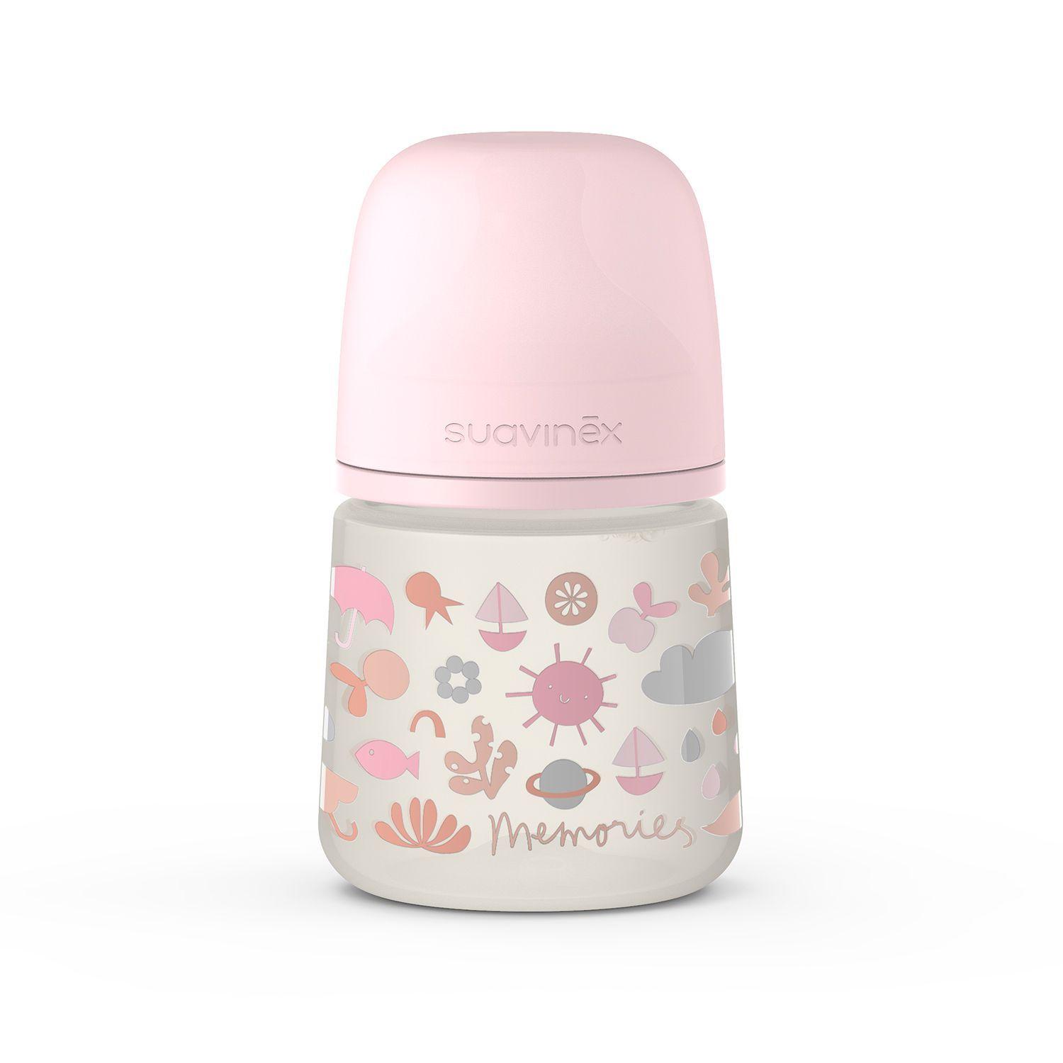 Mamadera Rosa Memories de 150ml con Tetina Fisiologica Sx Pro Flujo Lento +0 meses-0
