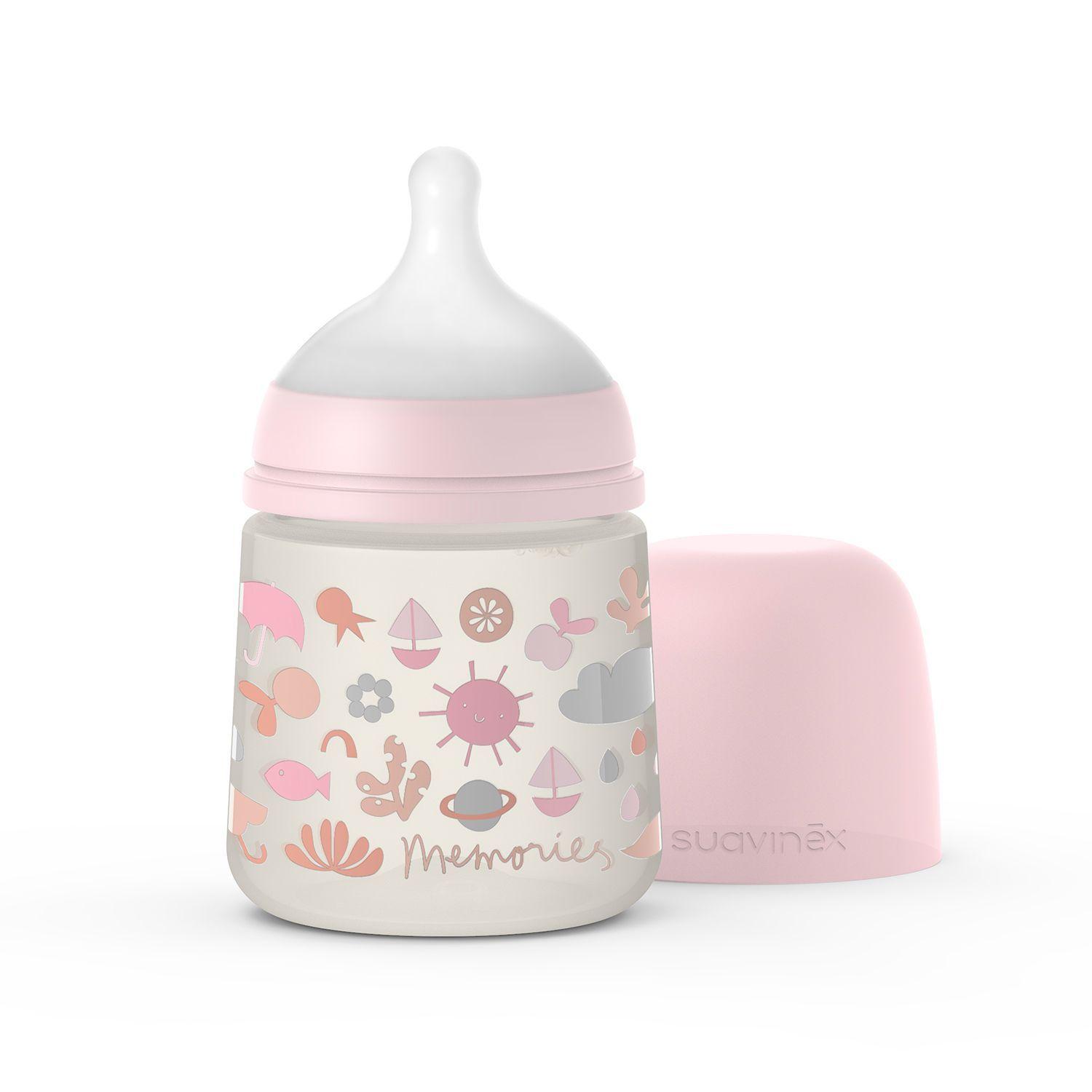 Mamadera Rosa Memories de 150ml con Tetina Fisiologica Sx Pro Flujo Lento +0 meses-1
