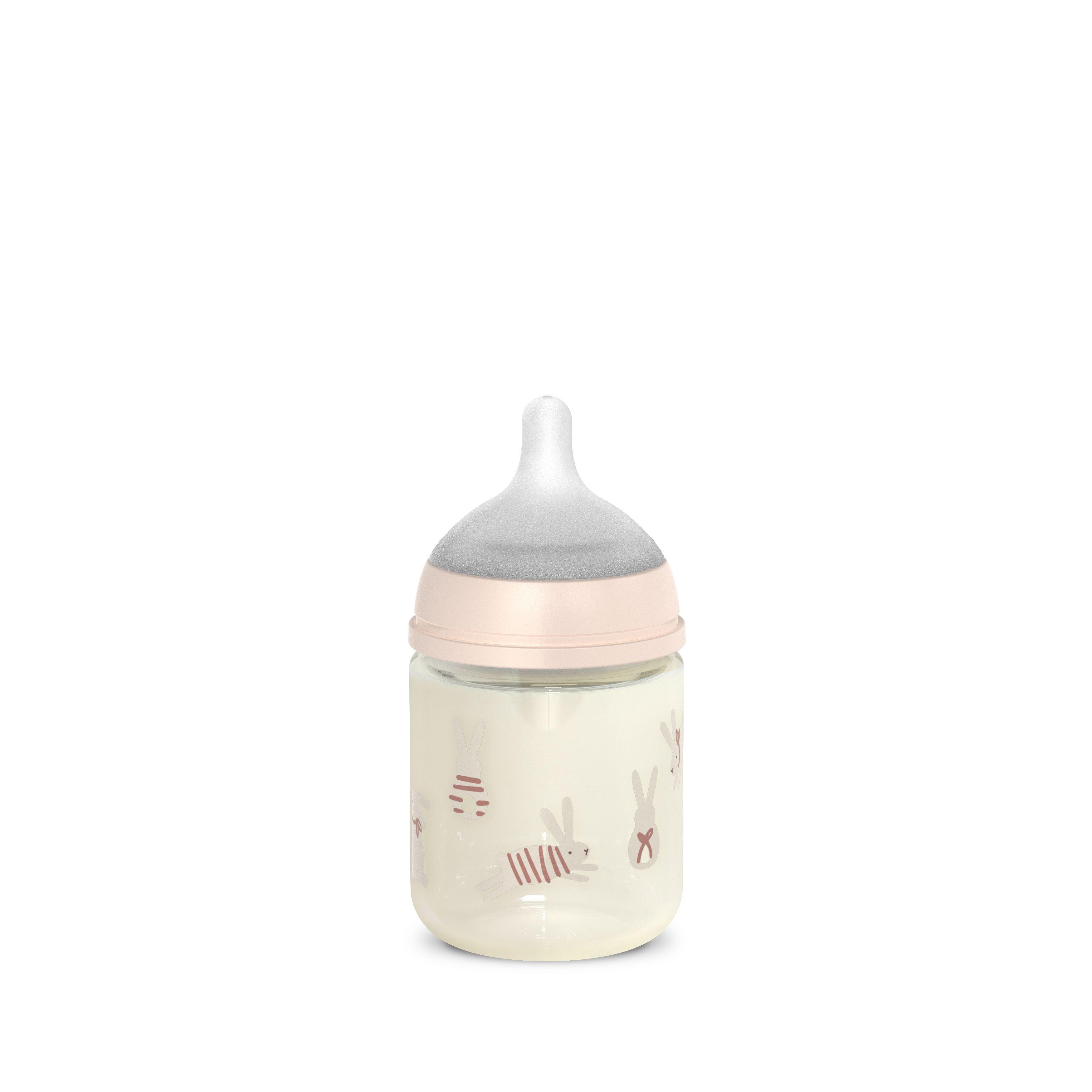 MAMADERA VIDRIO 120ML FISIOLOGICA SILICONA FLUJO XS WONDER BUNNY ROSA-1
