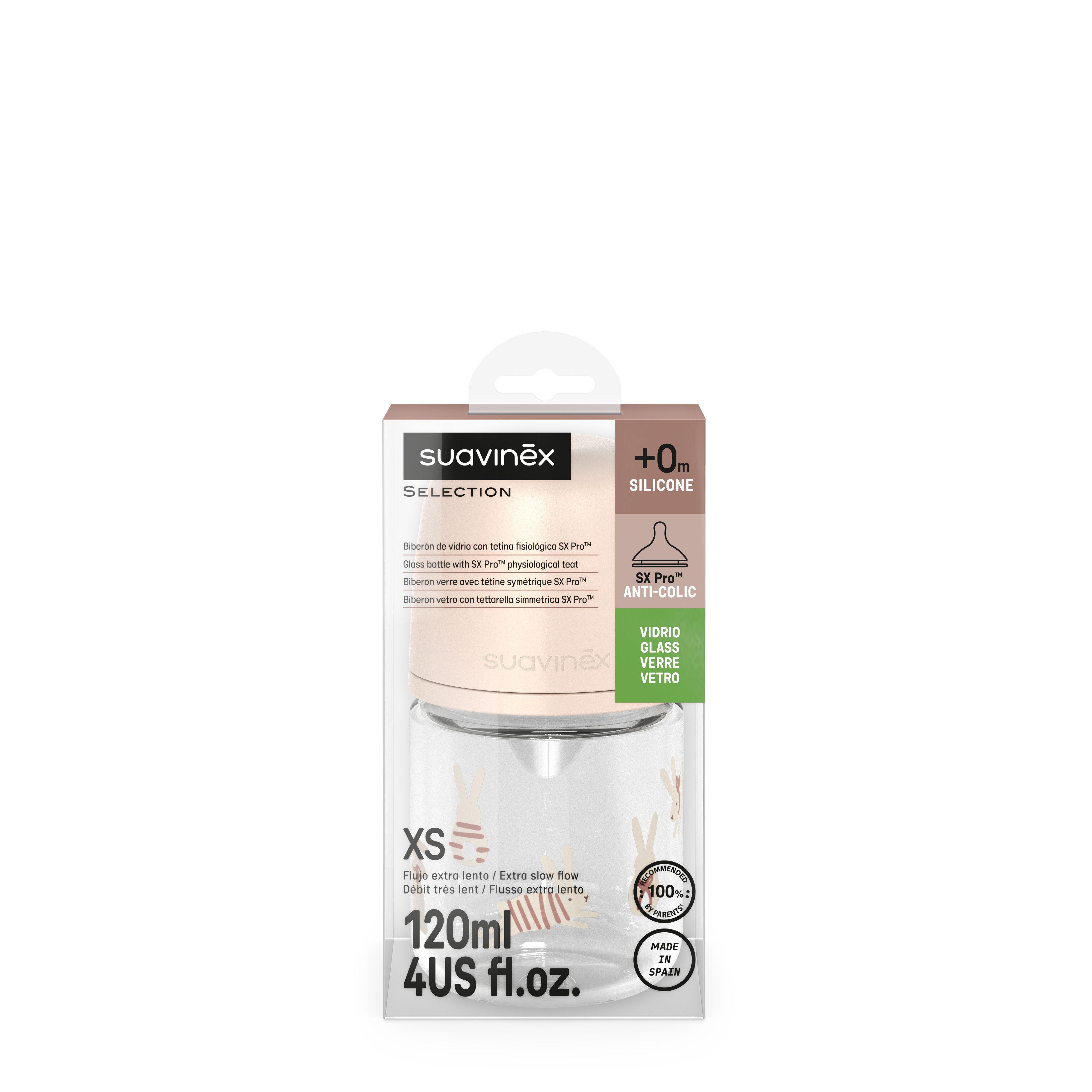MAMADERA VIDRIO 120ML FISIOLOGICA SILICONA FLUJO XS WONDER BUNNY ROSA-2