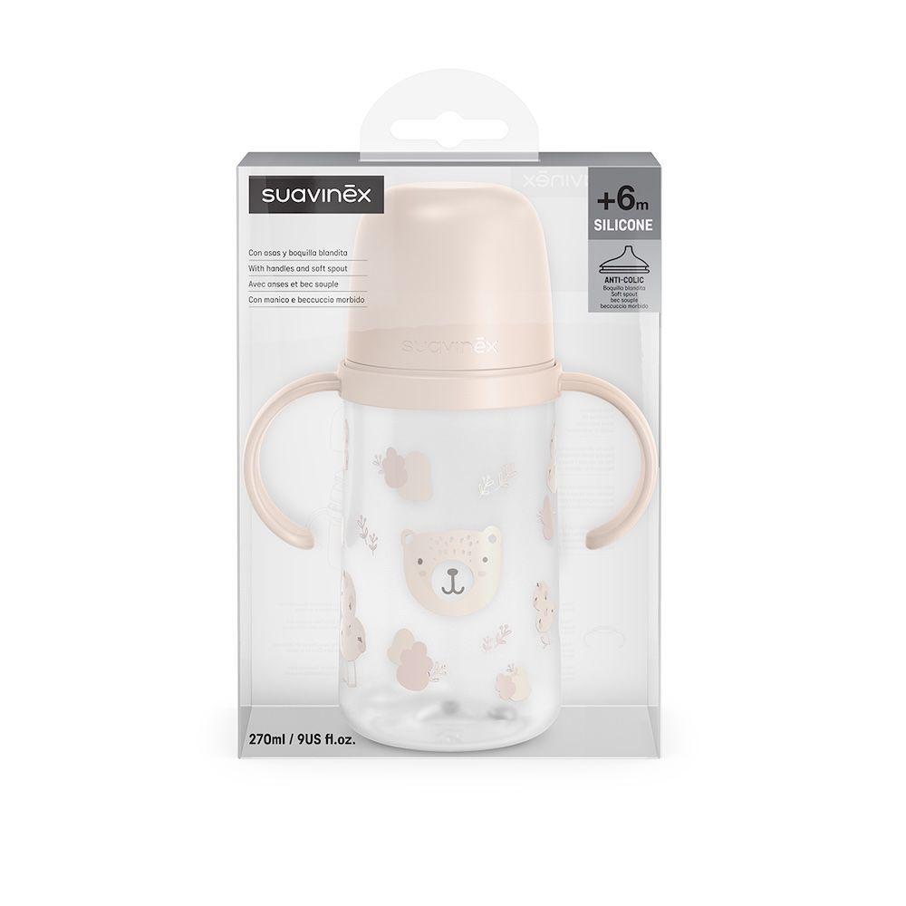 BIBERON CON ASAS 270ML ANTIDERRAME SILICONA +6M PRINT ROSA-2