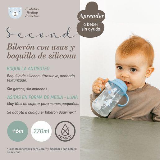 BIBERON CON ASAS 270ML ANTIDERRAME SILICONA +6M PRINT ROSA-3