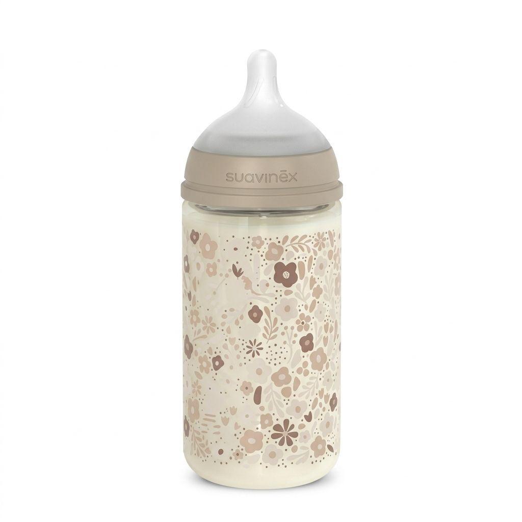 MAMADERA VIDRIO 240ML FISIOLOGICA SILICONA FLUJO S WONDER LIBER BEIGE-1