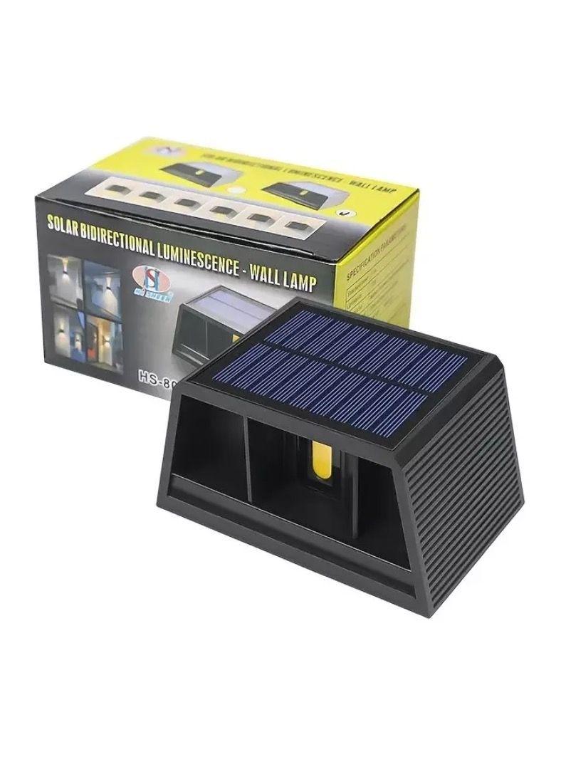 Aplique Luz Cálida Solar Foco Doble Cara De Pared Negro-1