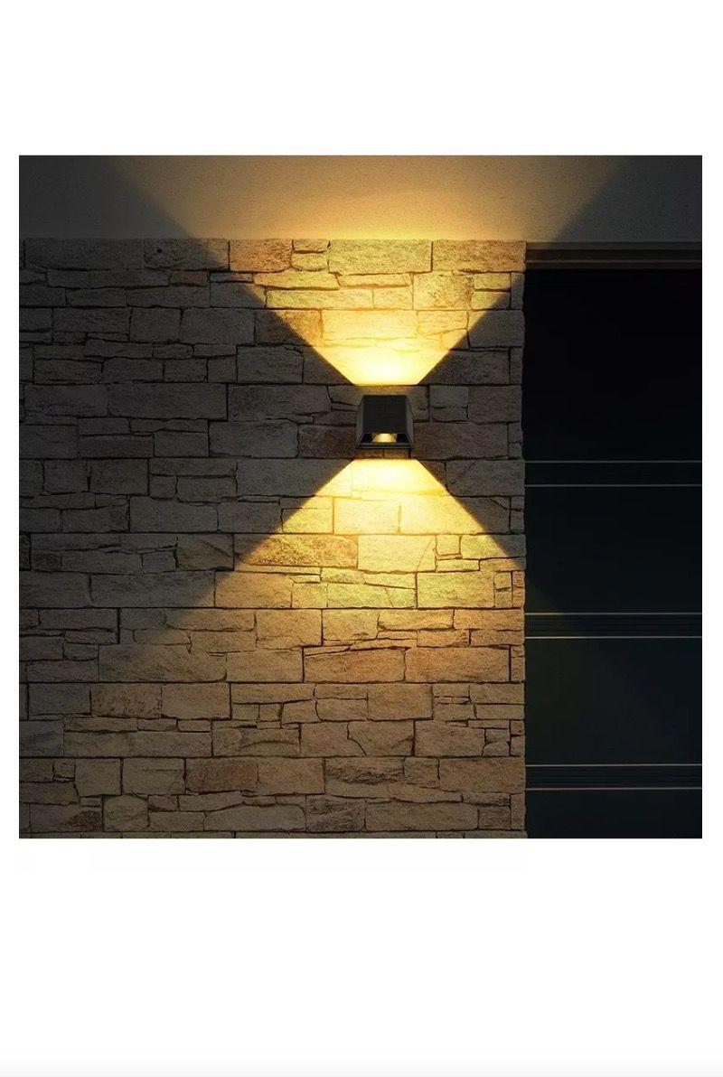 Aplique Luz Cálida Solar Foco Doble Cara De Pared Negro-3