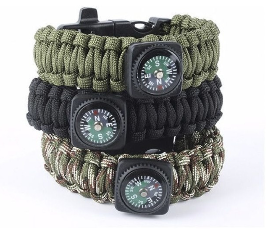 Pulsera Paracord Treking Y Escalada Supervivencia 5 En 1 Verde Camuflaje-2
