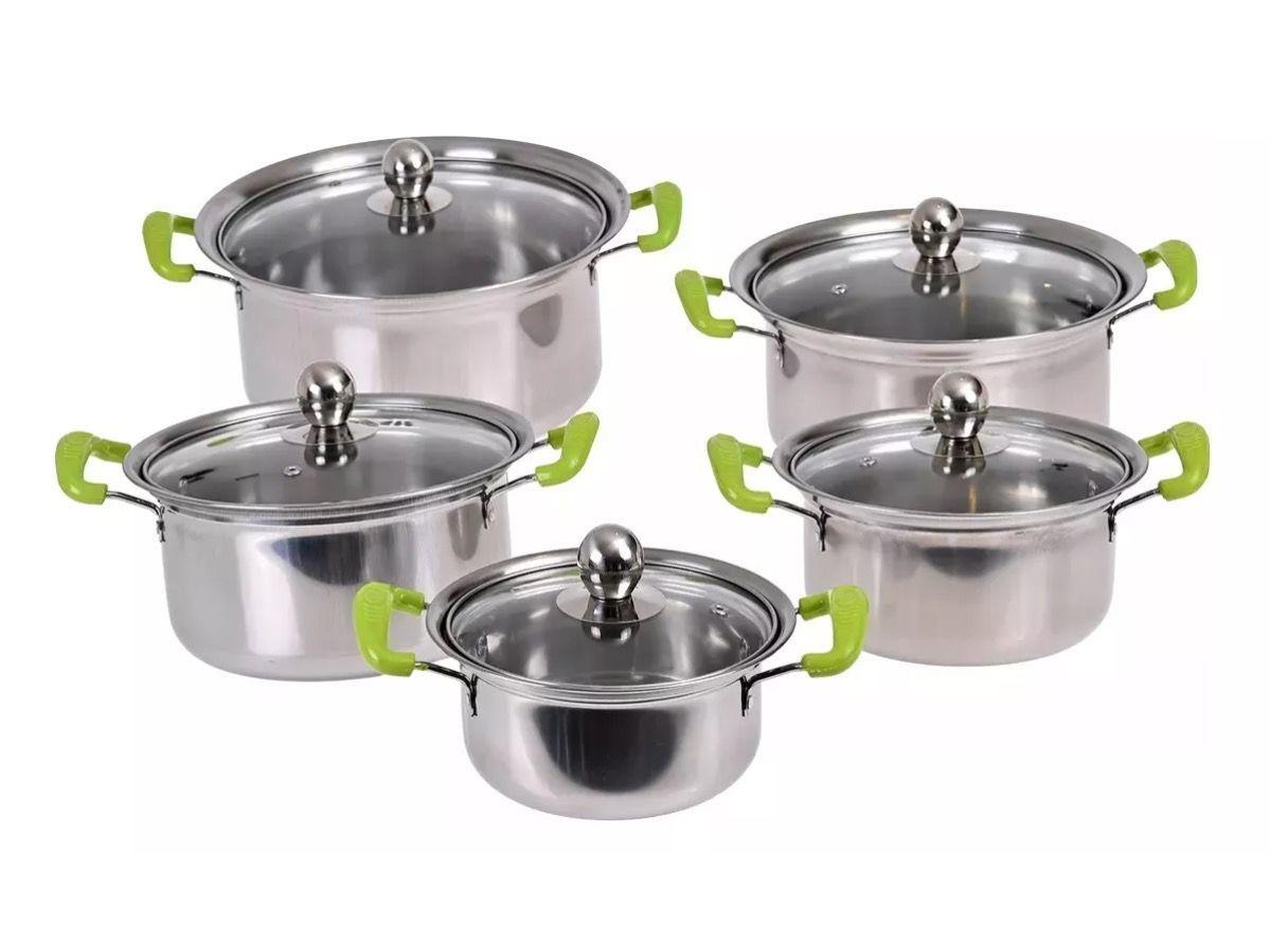 Juego De Ollas 16-18-20-22-24cm 10P Inox Con Manilla Verde-3