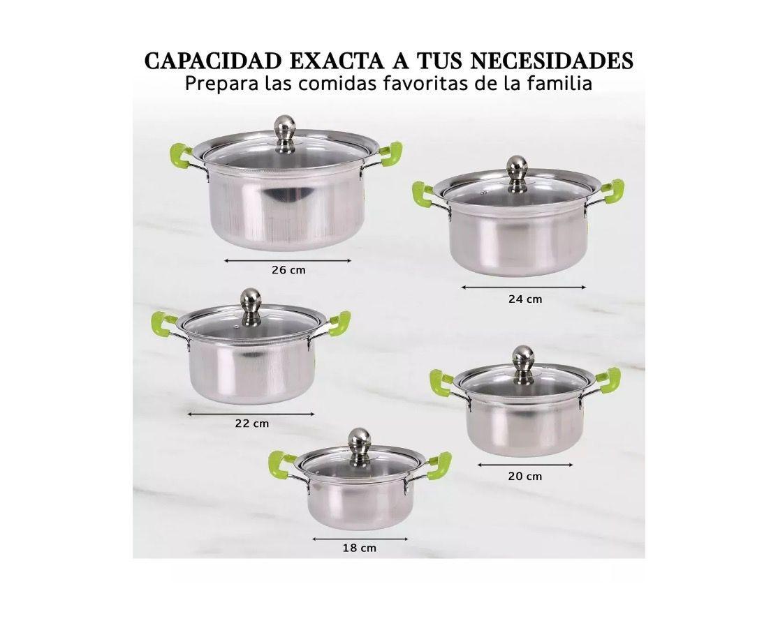 Juego De Ollas 16-18-20-22-24cm 10P Inox Con Manilla Verde-4