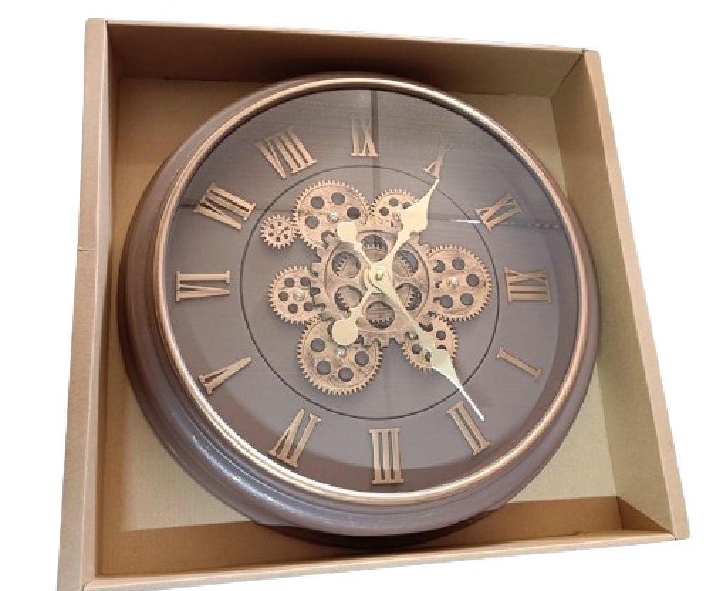 Reloj Mural Doble Mecanismo Funcional Independiente Cobre Fondo Café-2