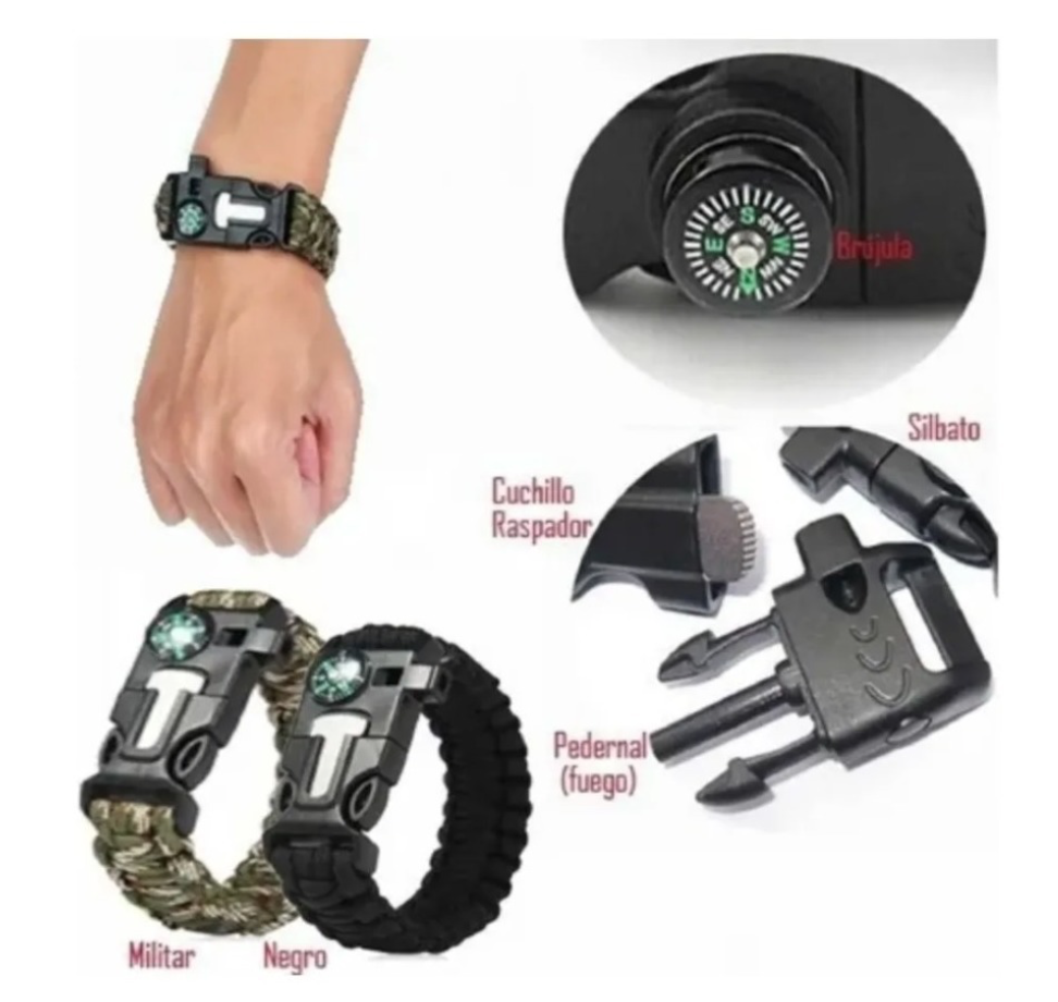 Pulsera Paracord Treking Y Escalada Supervivencia 5 En 1-2