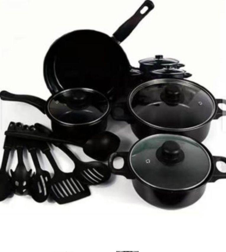Juego De Ollas y Utensilios de Cocina 13 Piezas NEGRO-0