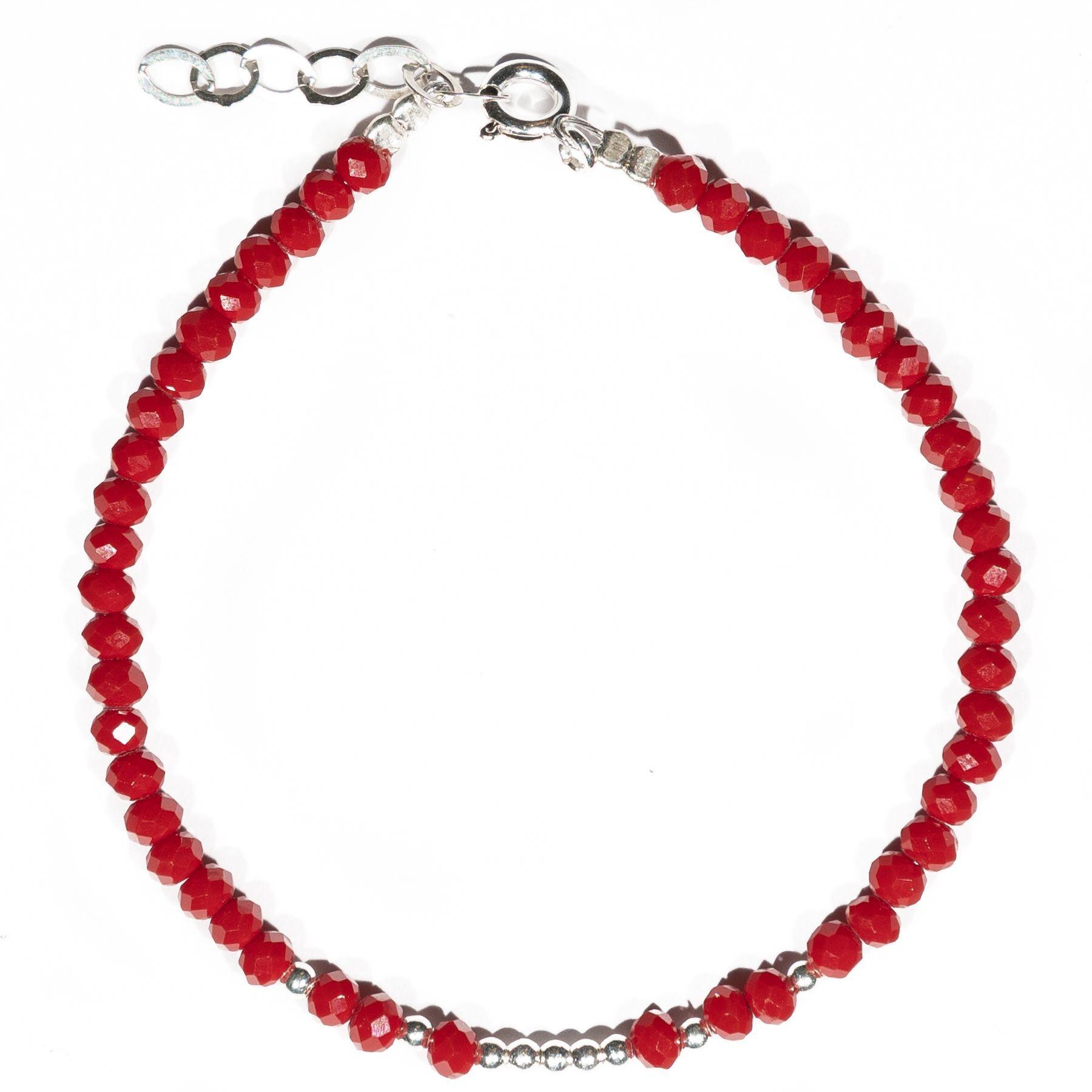 Pulsera cristales rojos 9 bolitas plata-0