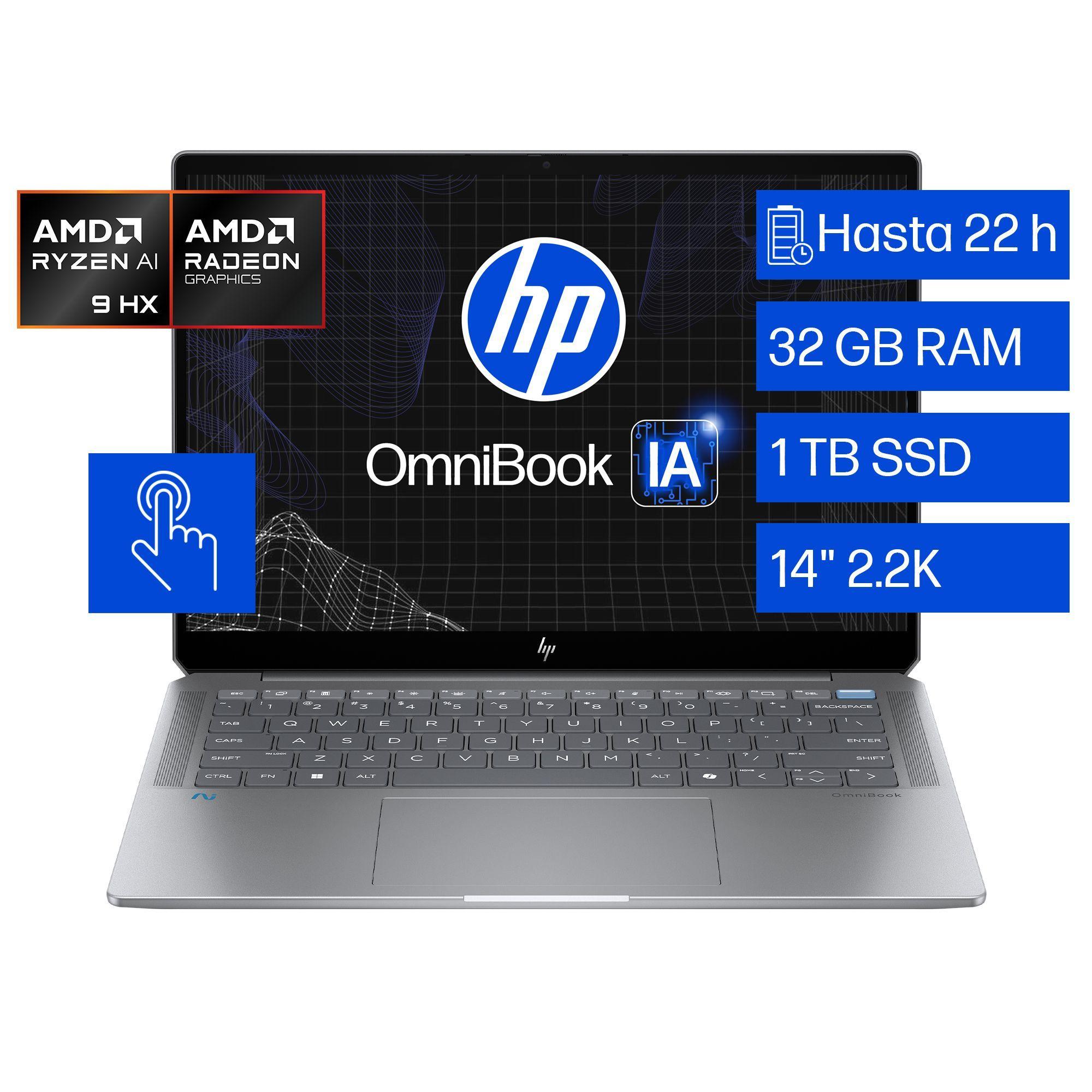 Notebook HP OmniBook Ultra 14-fd0001la AMD Ryzen AI 9 32GB RAM 1TB SSD 14" Táctil 2.2K W1H-0