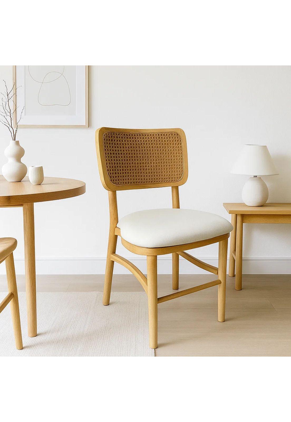 Silla de Estilo Natural con Respaldo Tejido y Asiento Acolchado-1