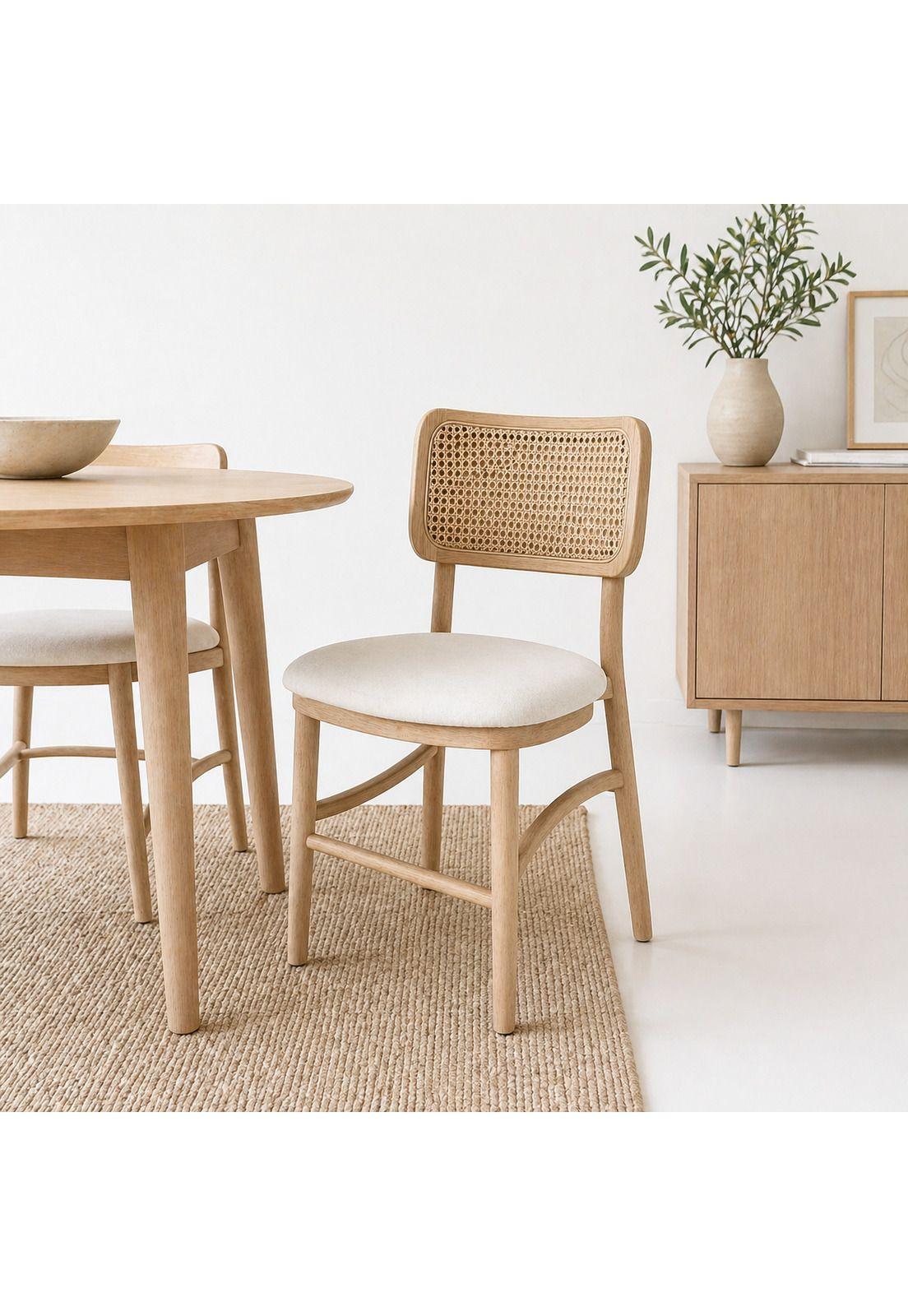 Silla de Estilo Natural con Respaldo Tejido y Asiento Acolchado-1
