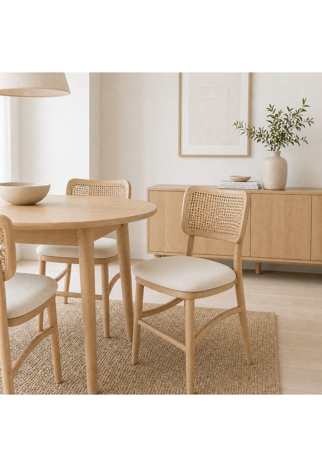 Silla de Estilo Natural con Respaldo Tejido y Asiento Acolchado-2