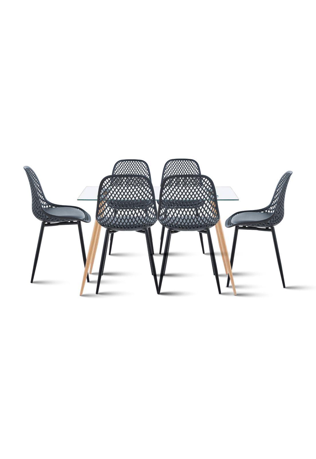 Comedor Mesa de Vidrio 120x80 + 6 Sillas Europa Negras-0