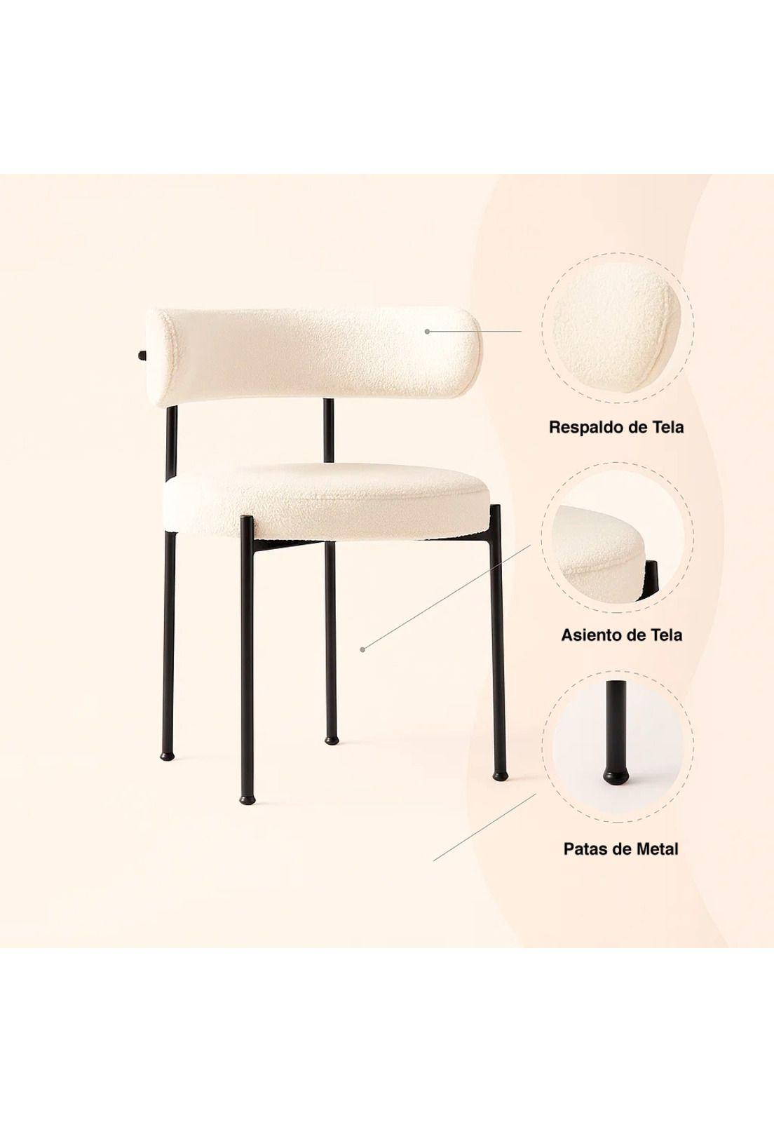 Pack de 2 Sillas Teddy de Tela con Patas Metálicas Negras - Crema-4