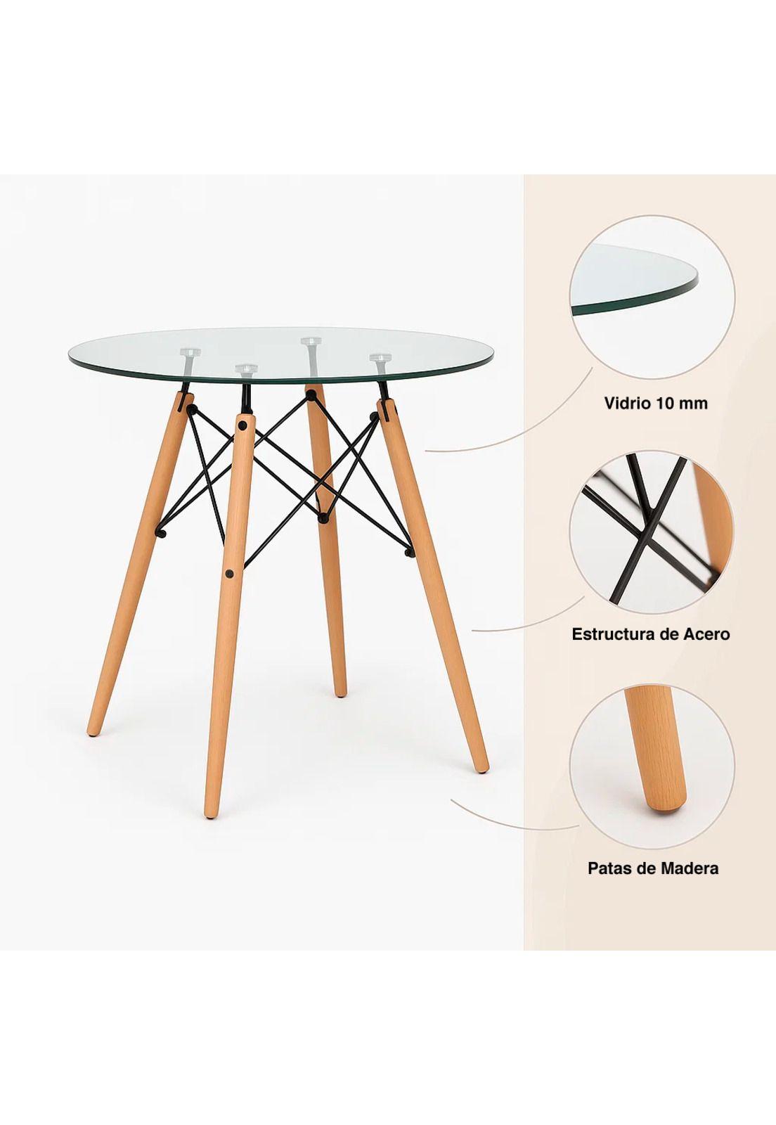 Mesa de Comedor Eames 80cm redonda vidrio-4