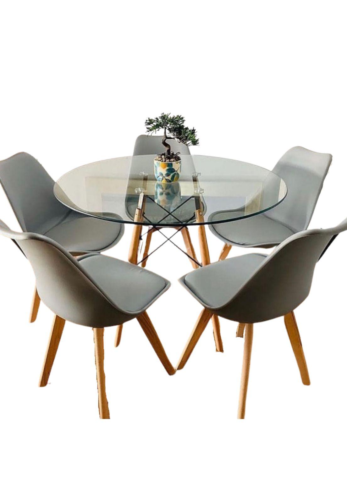 Comedor Mesa Eames Vidrio 100 cm + 5 Sillas Tulip Grises-0