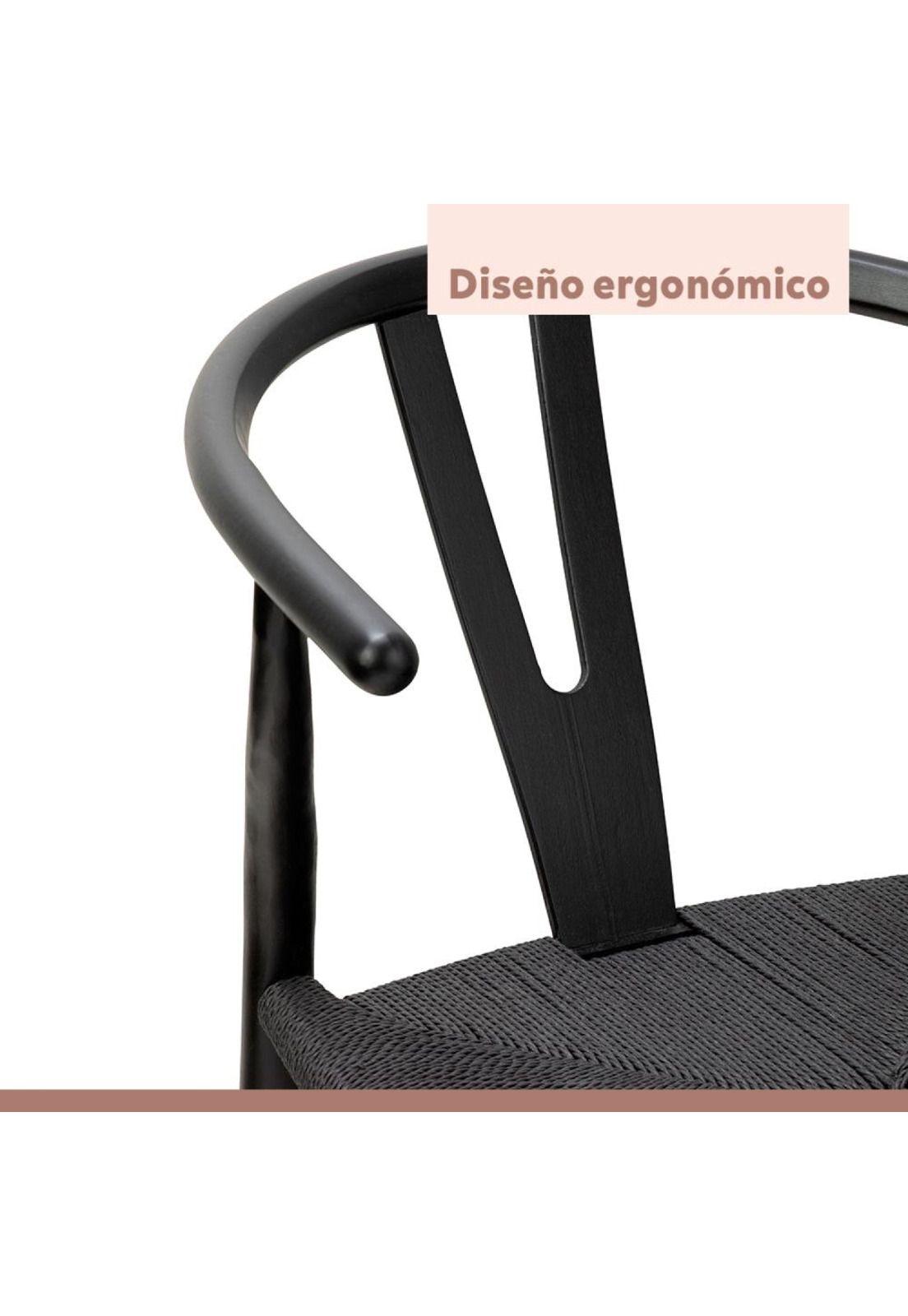 Pack 2 Sillas Wishbone Rattan - Negra con hilo negro-4