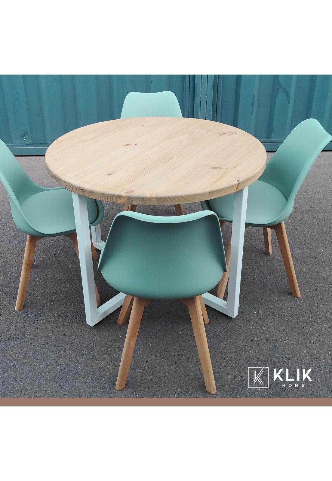 Comedor redondo de vidrio Cross 120cm + 5 Silla Tulip Acolchada - Menta-1
