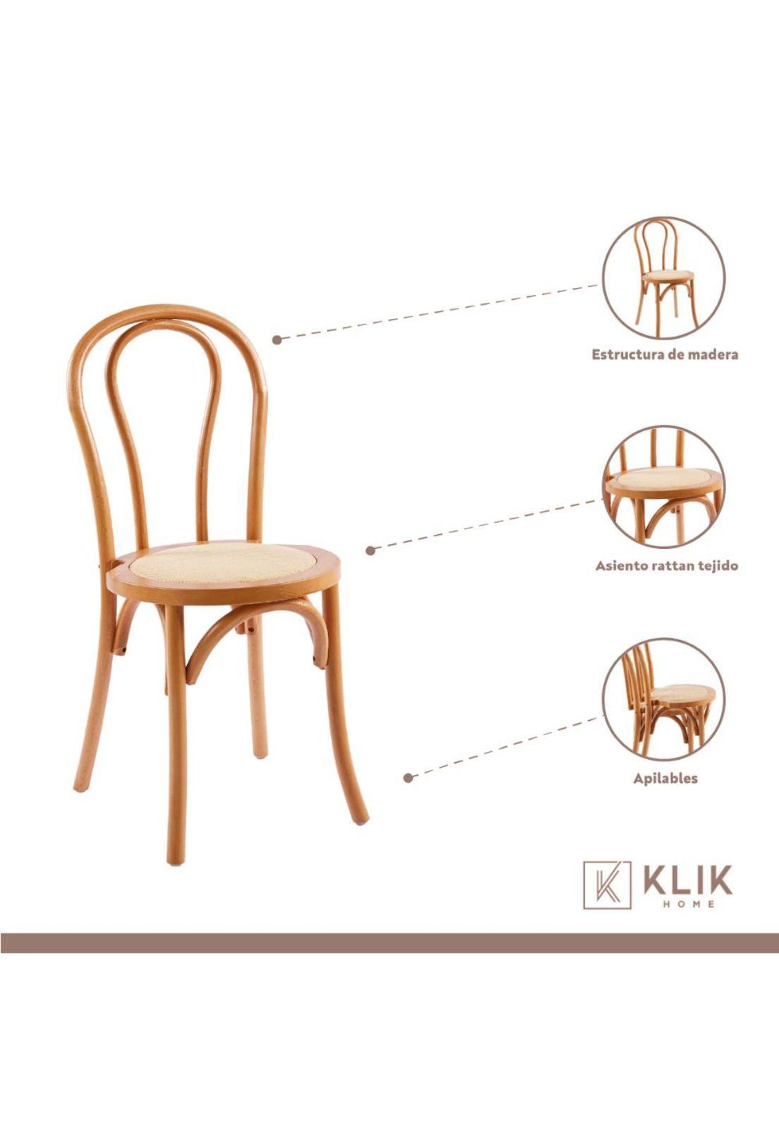 Pack 4 Sillas Amelia Vienna Madera Rattan - Natural-2