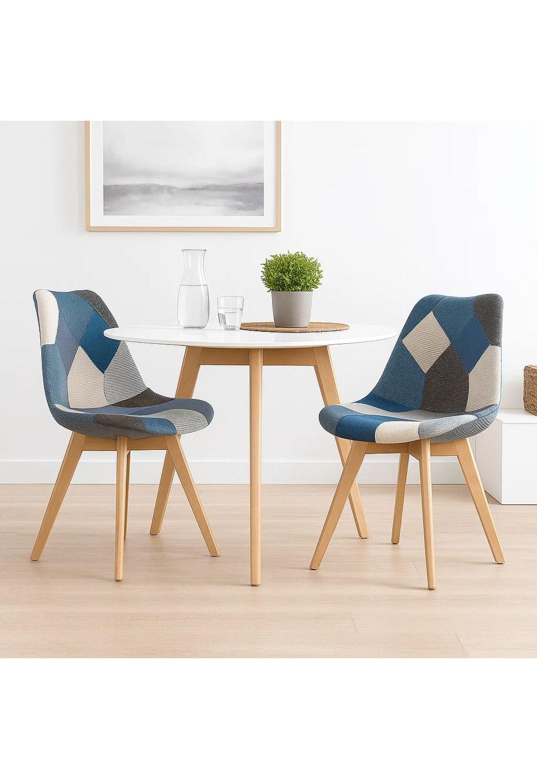 Pack de 2 Sillas Eames Patchwork Acolchada Tela Wood - Celeste-2