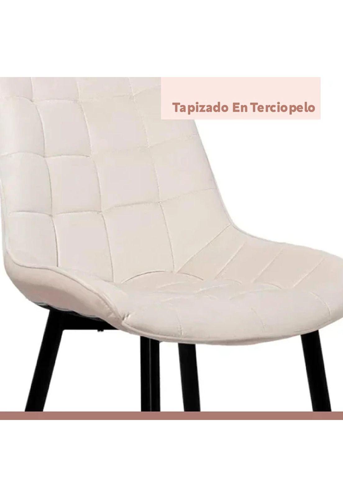 Mesa de comedor redonda de vidrio Cross 120cm + 5 Silla Macron Terciopelo - Beige-6
