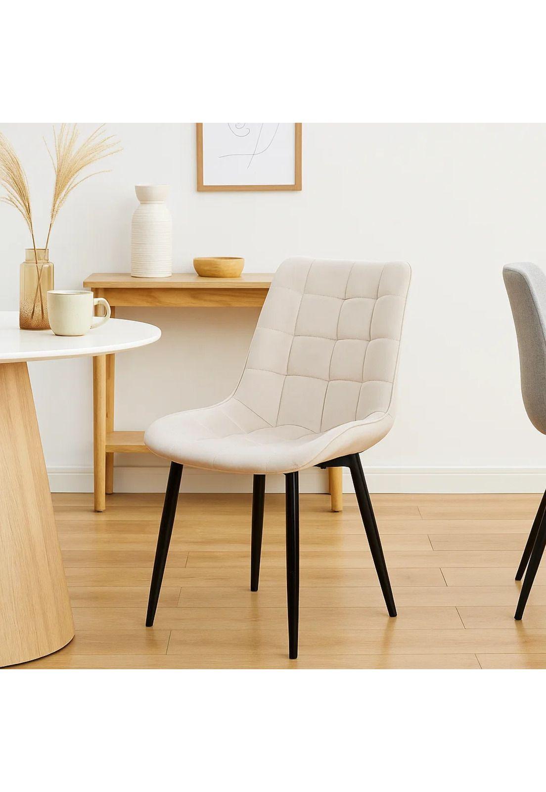 Silla de Comedor Macron Acolchada Terciopelo - Beige-2