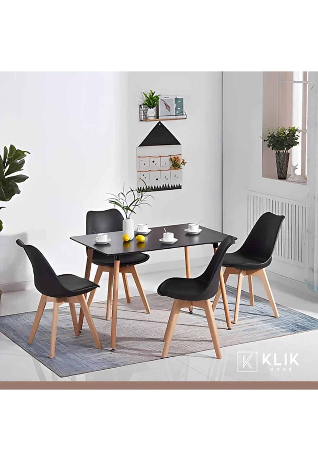 Comedor Mesa Rectangular Negra + 4 Sillas Tulip Negras-7