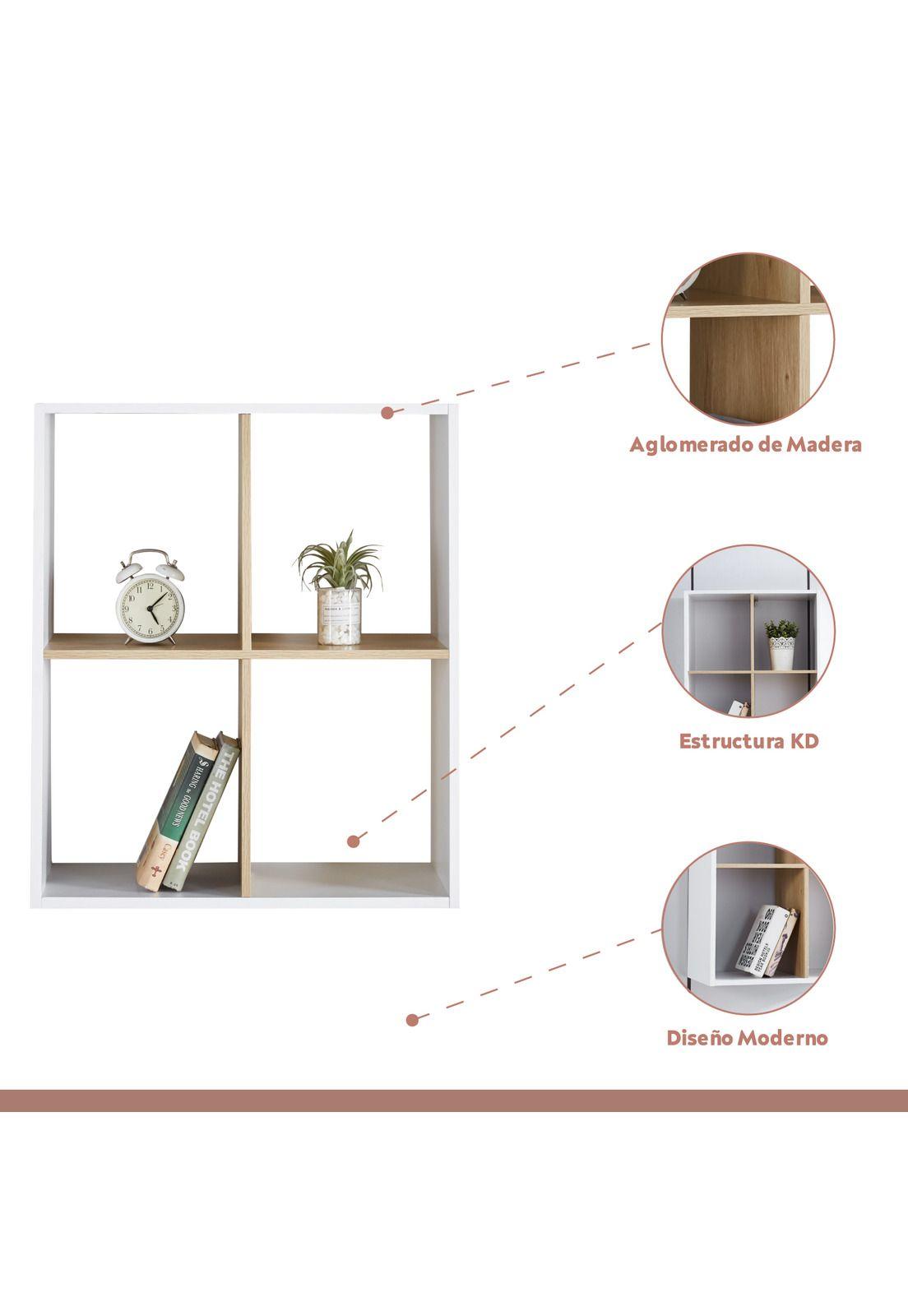 Estante Librero Organizador 4 Espacios 30x60x70 - Blanco-2