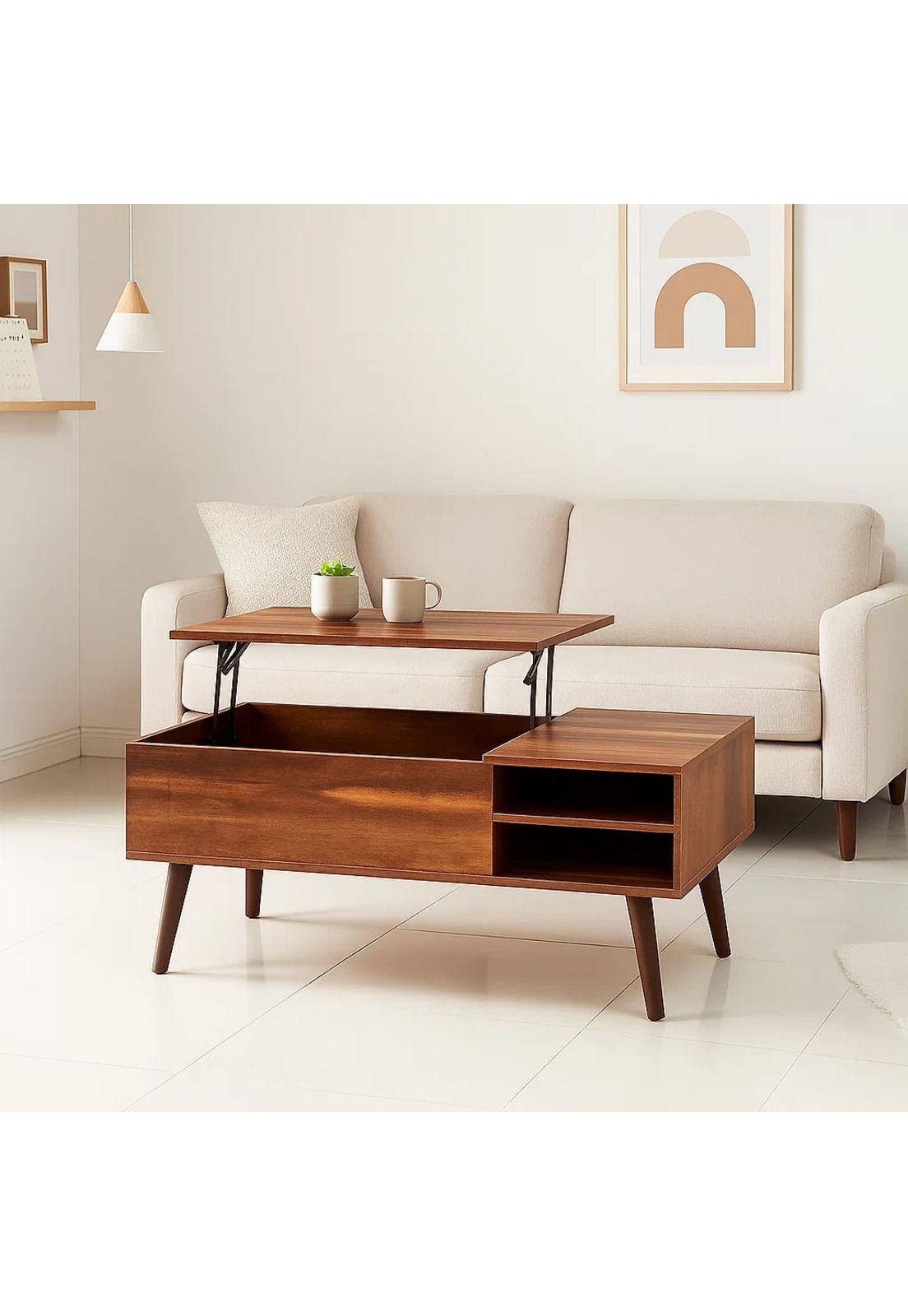 Mesa de Centro Rústica Greva Lift con Cajones y Repisa-2