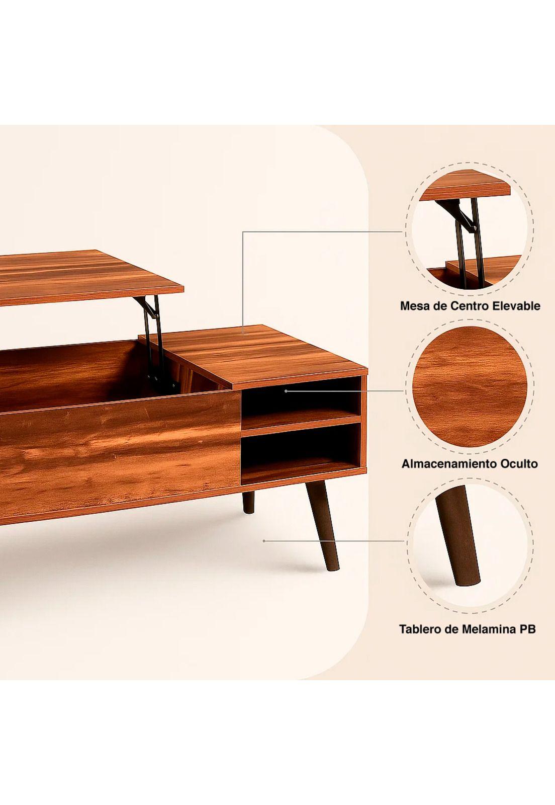 Mesa de Centro Rústica Greva Lift con Cajones y Repisa-4