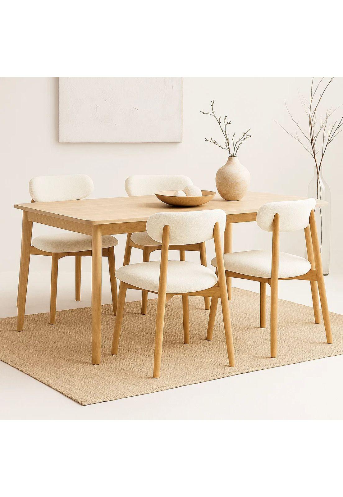 Pack de 4 Sillas Bear de Tela con Patas Metálicas Madera - Crema-1