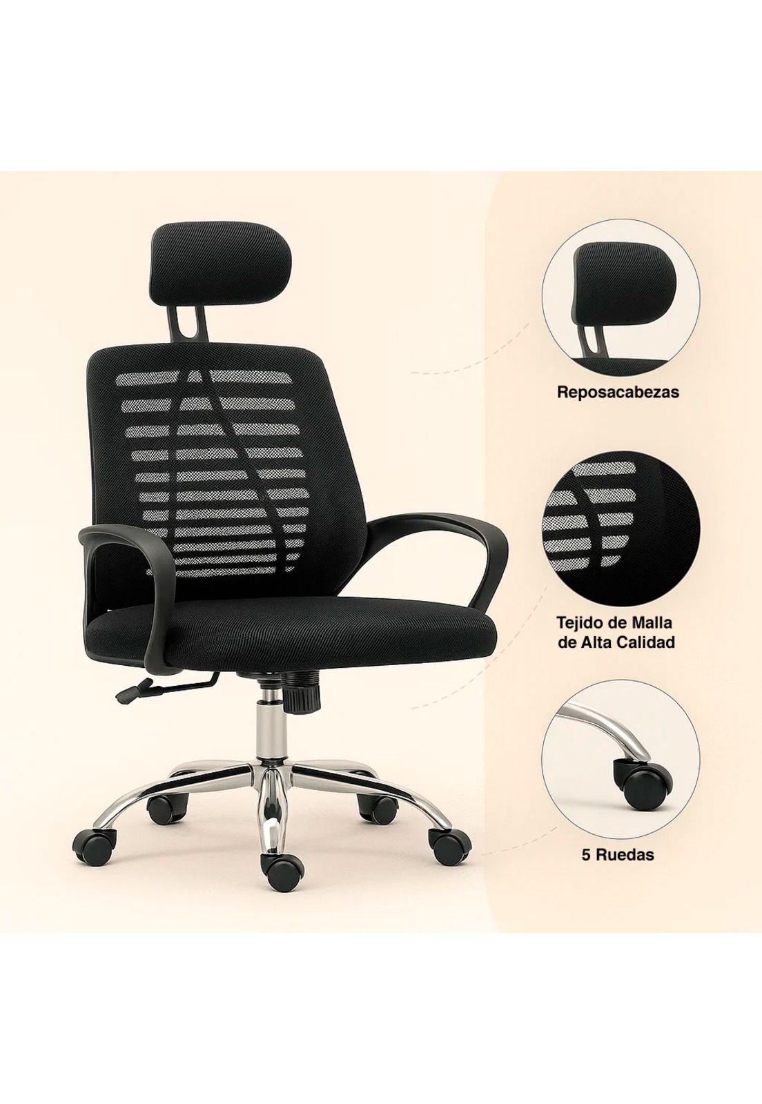 Silla de Oficina Ergos Ergonómica con Cabeza - Negra-4
