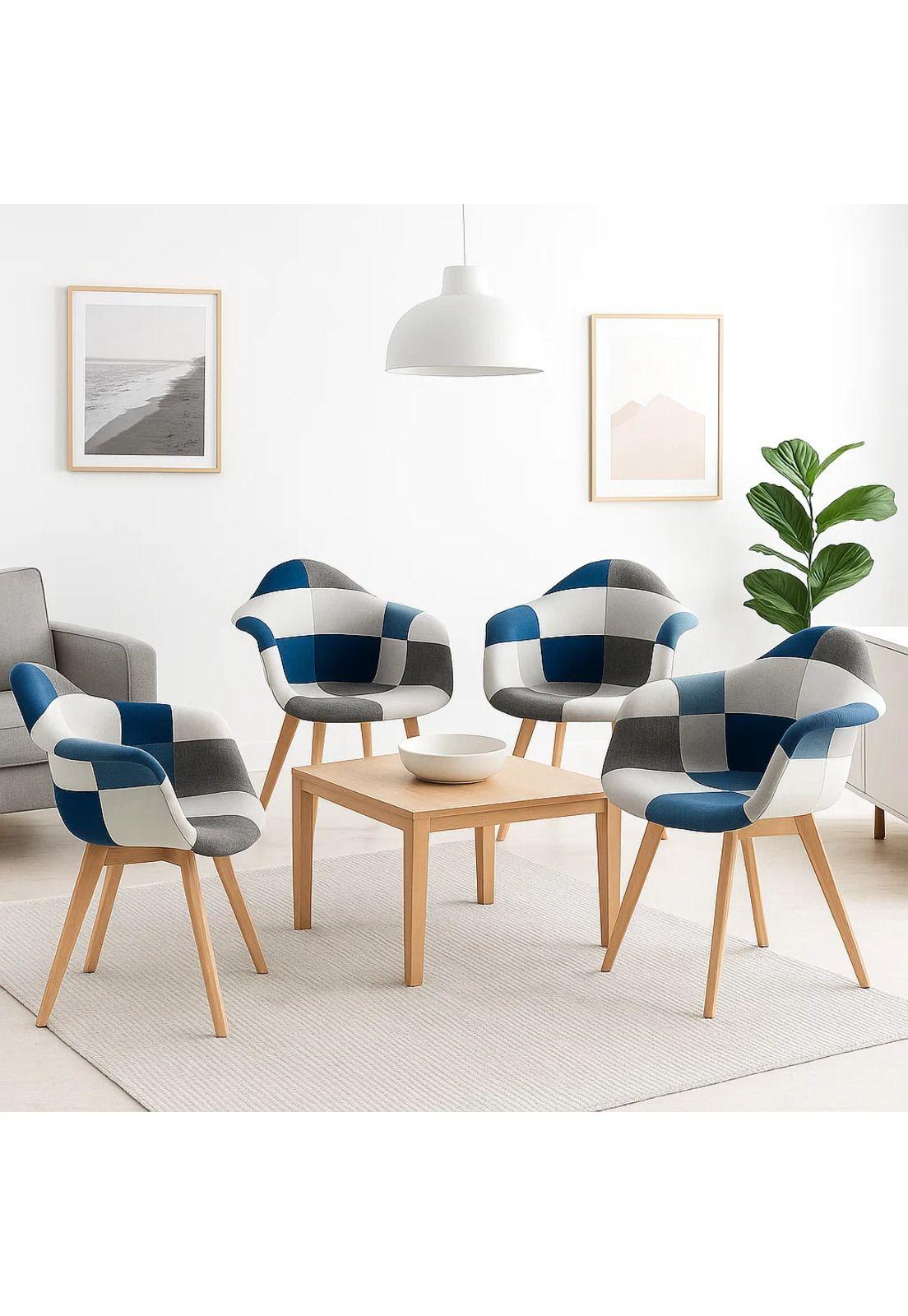 Pack de 4 Butacas Sitial Patchwork Acolchado Wood - Celeste-2