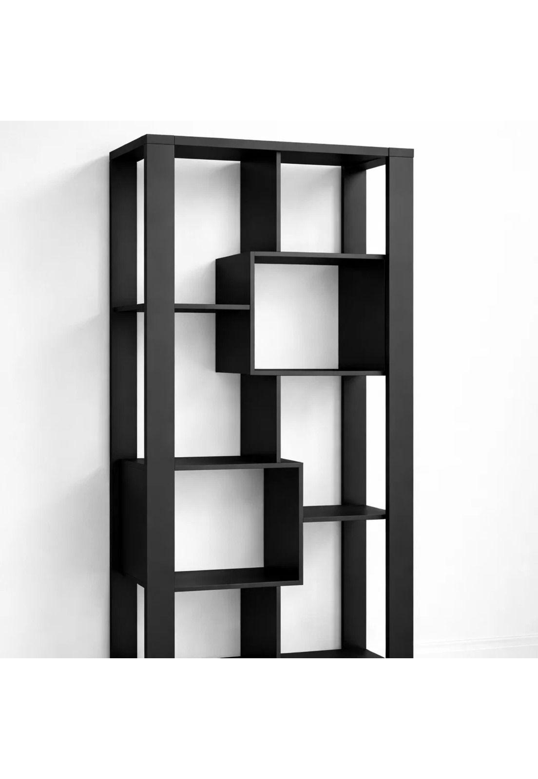 Estantería Prisma Noir Librero Geométrico Moderno 39x80x180 - Negro-3