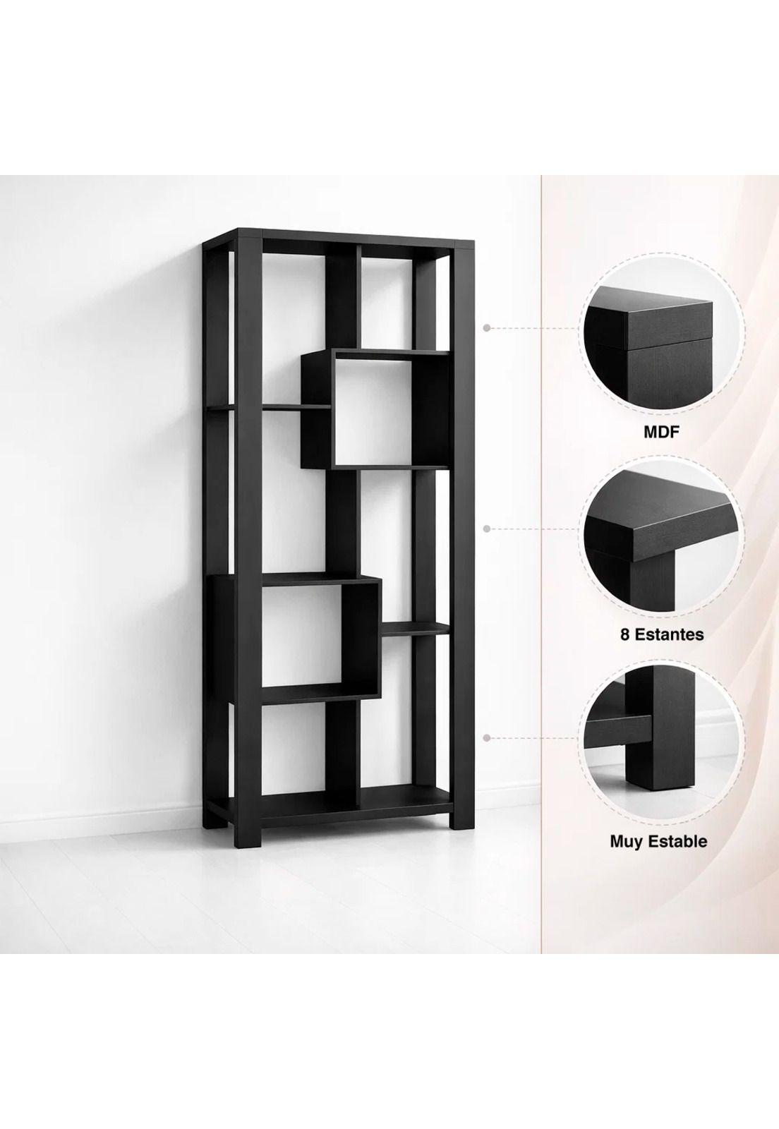 Estantería Prisma Noir Librero Geométrico Moderno 39x80x180 - Negro-5