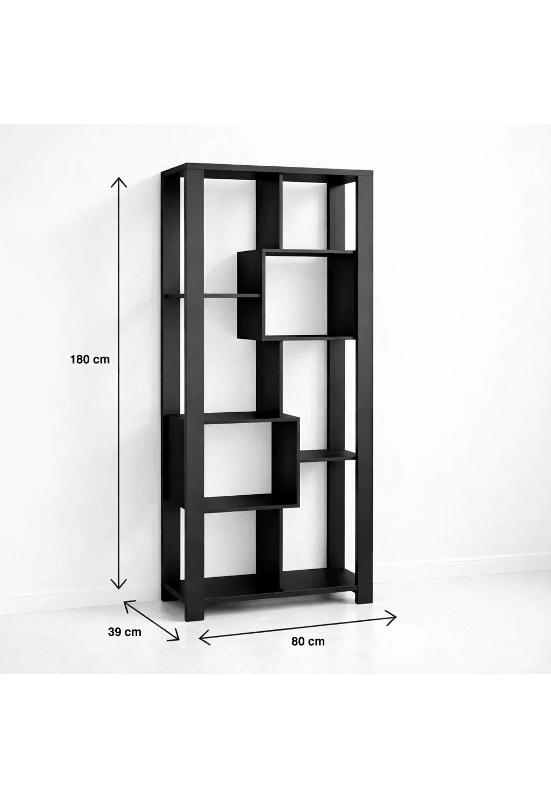 Estantería Prisma Noir Librero Geométrico Moderno 39x80x180 - Negro-3