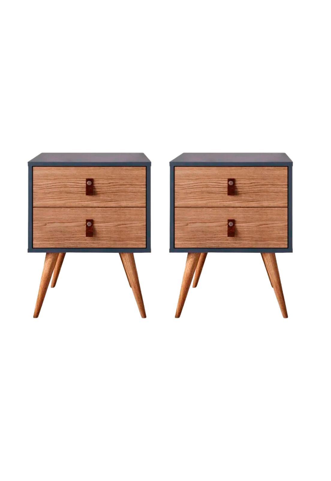 Pack de 2 Veladores 2 Niveles Woodline Beige & Brown-0
