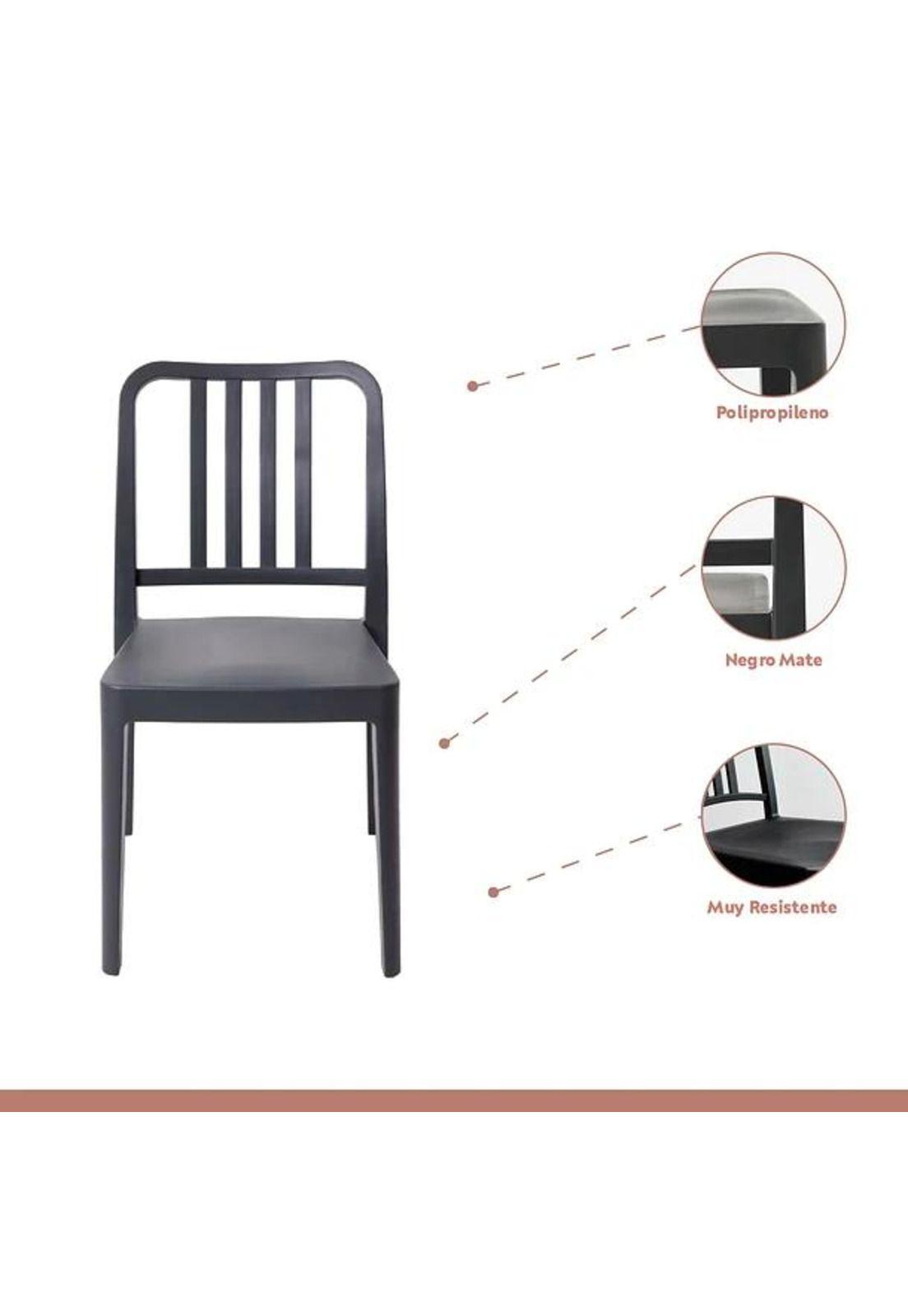 Mesa restaurant 80x80 Polipropileno + 4 Sillas Navy - Negra-3