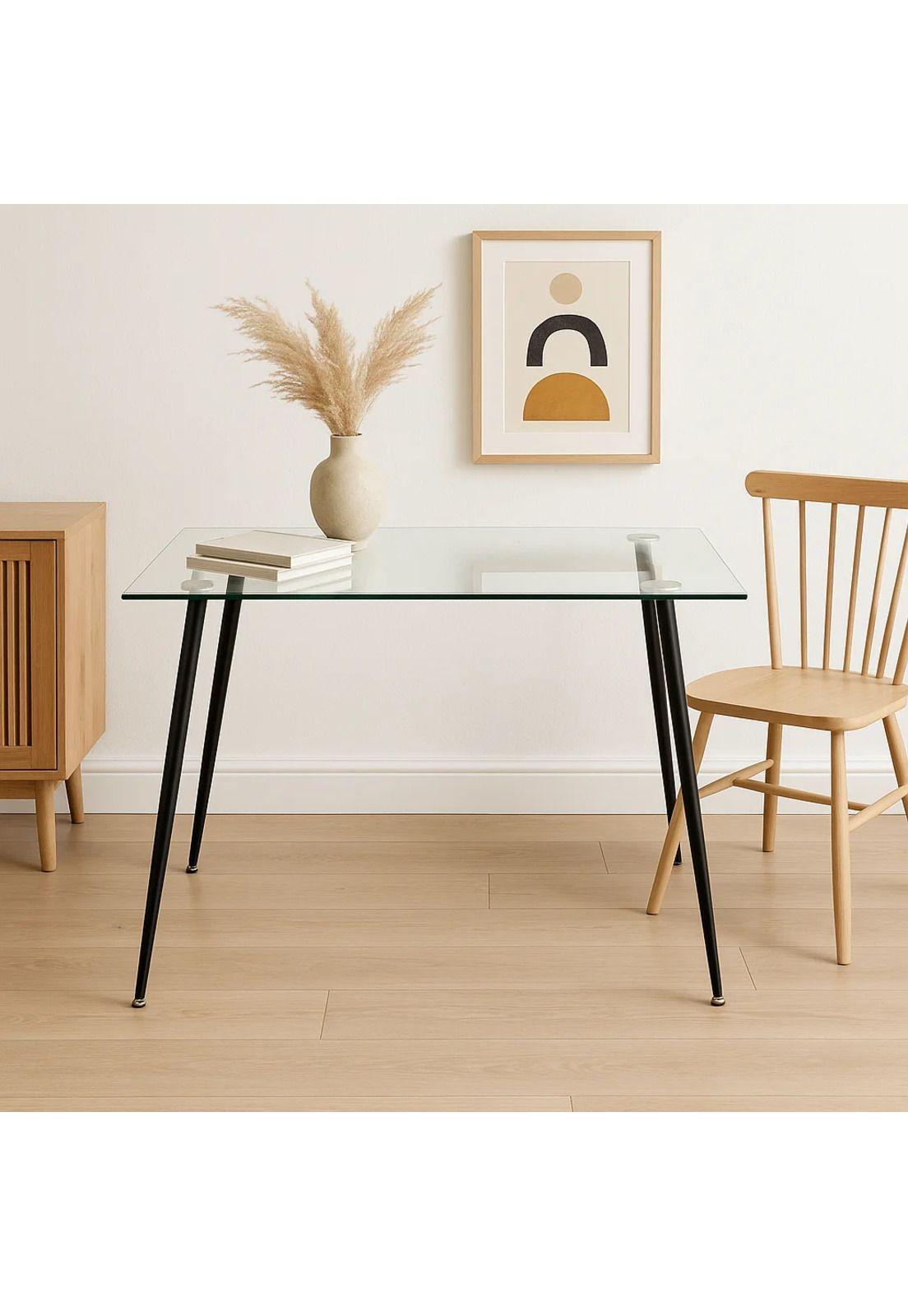 Mesa de Comedor Vidrio Rectangular 120x70 - Patas Oscuras-2