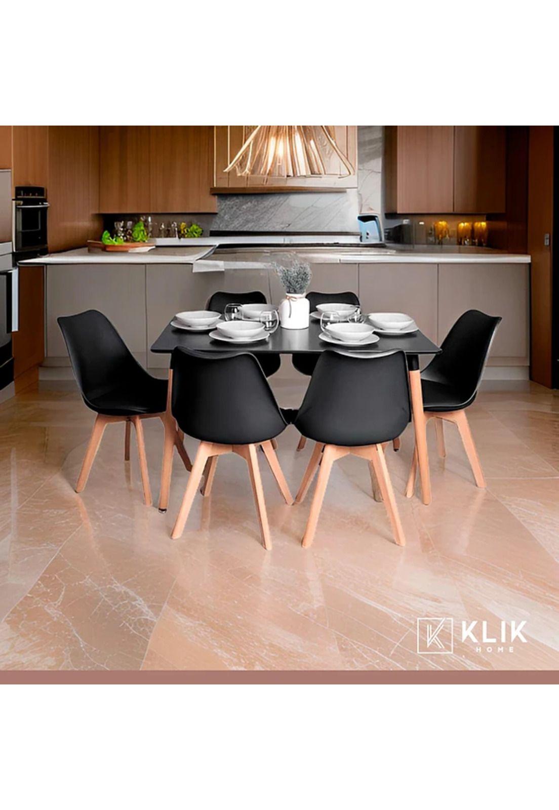 Comedor Mesa Rectangular Negra + 6 Sillas Tulip Negras-7